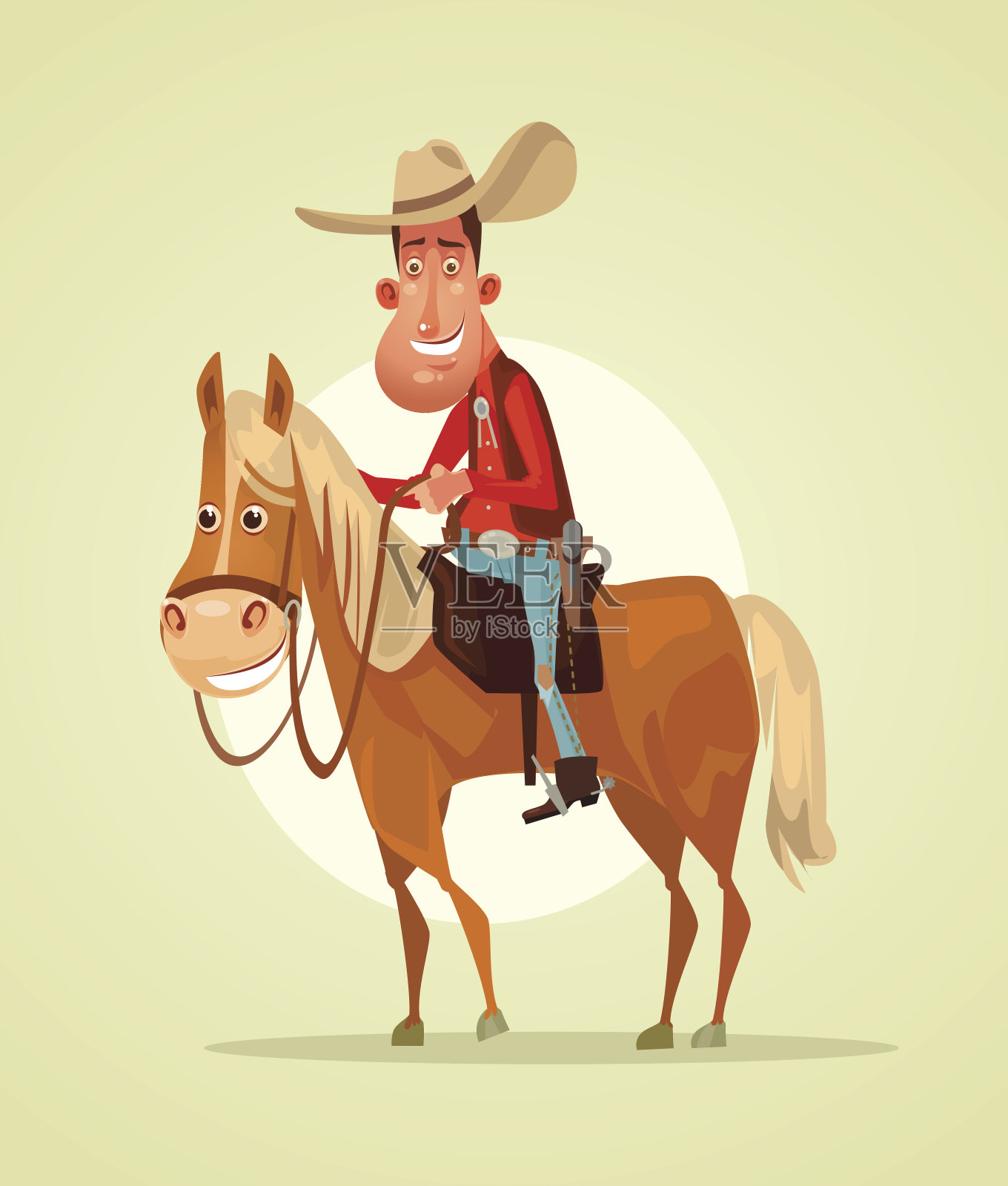 快乐微笑的牛仔警长性格骑马插画图片素材