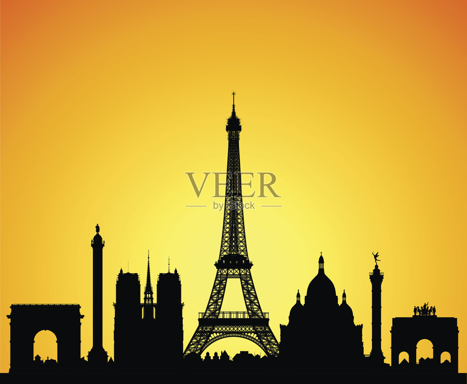 巴黎天际线(所有建筑都是独立完整的)插画图片素材