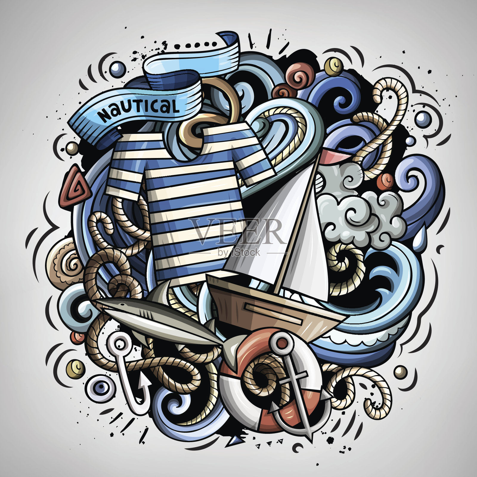 航海卡通矢量涂鸦插图插画图片素材