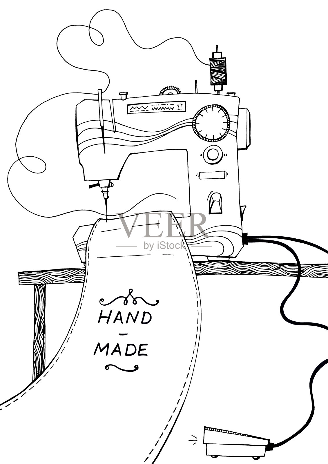 电动缝纫机，手工制作插画图片素材