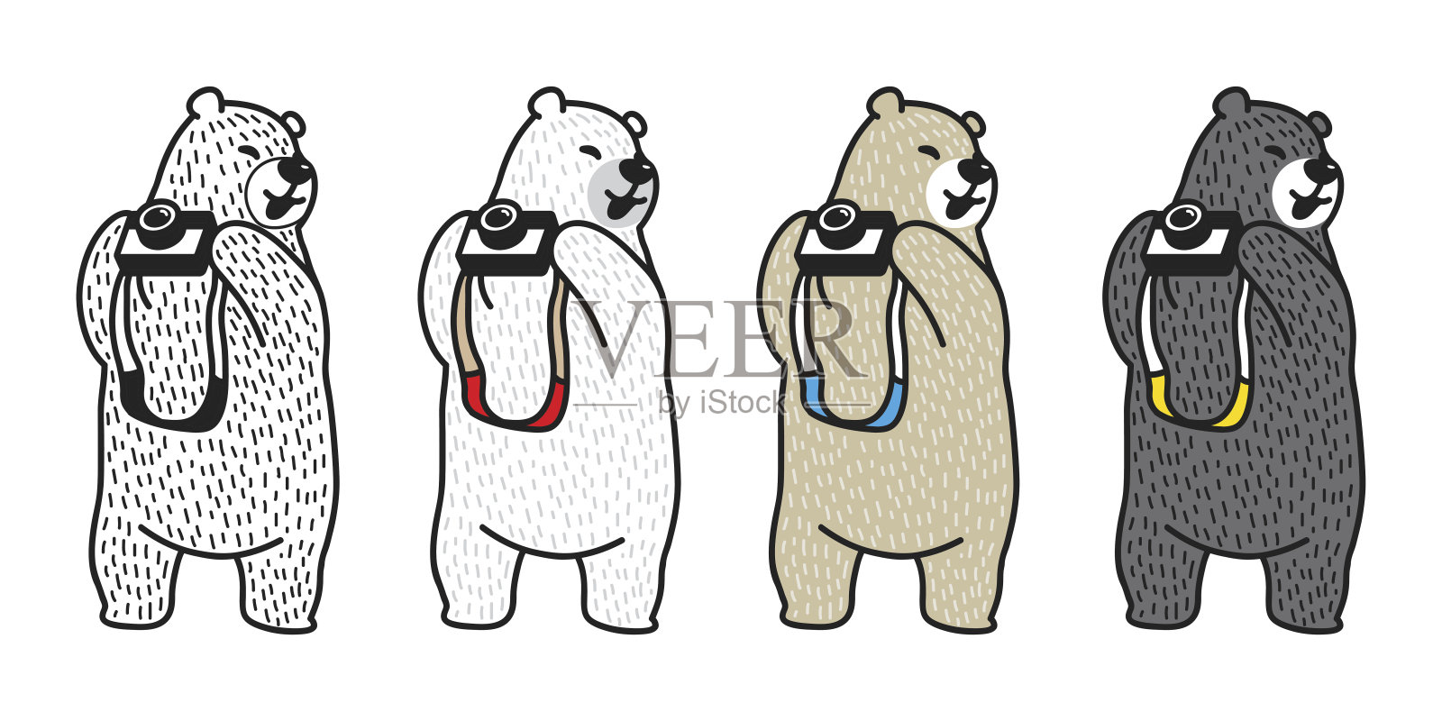 熊涂鸦北极熊相机摄影师插图矢量插画图片素材