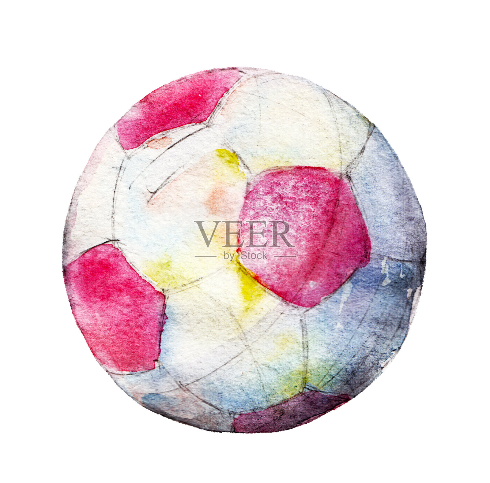 水彩插图，手绘足球孤立对象上的白色背景。插画图片素材