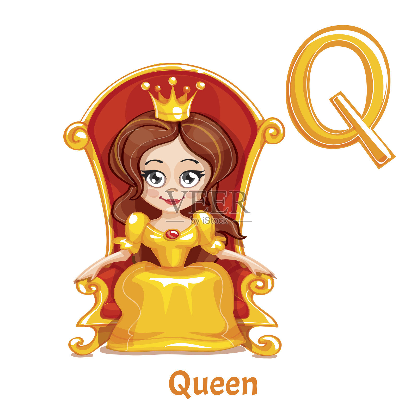 向量字母q皇后。插画图片素材
