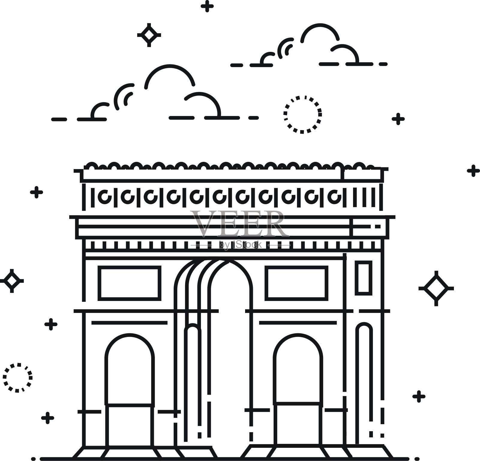 法国，巴黎，凯旋门，矢量图标孤立在白色背景。插画图片素材