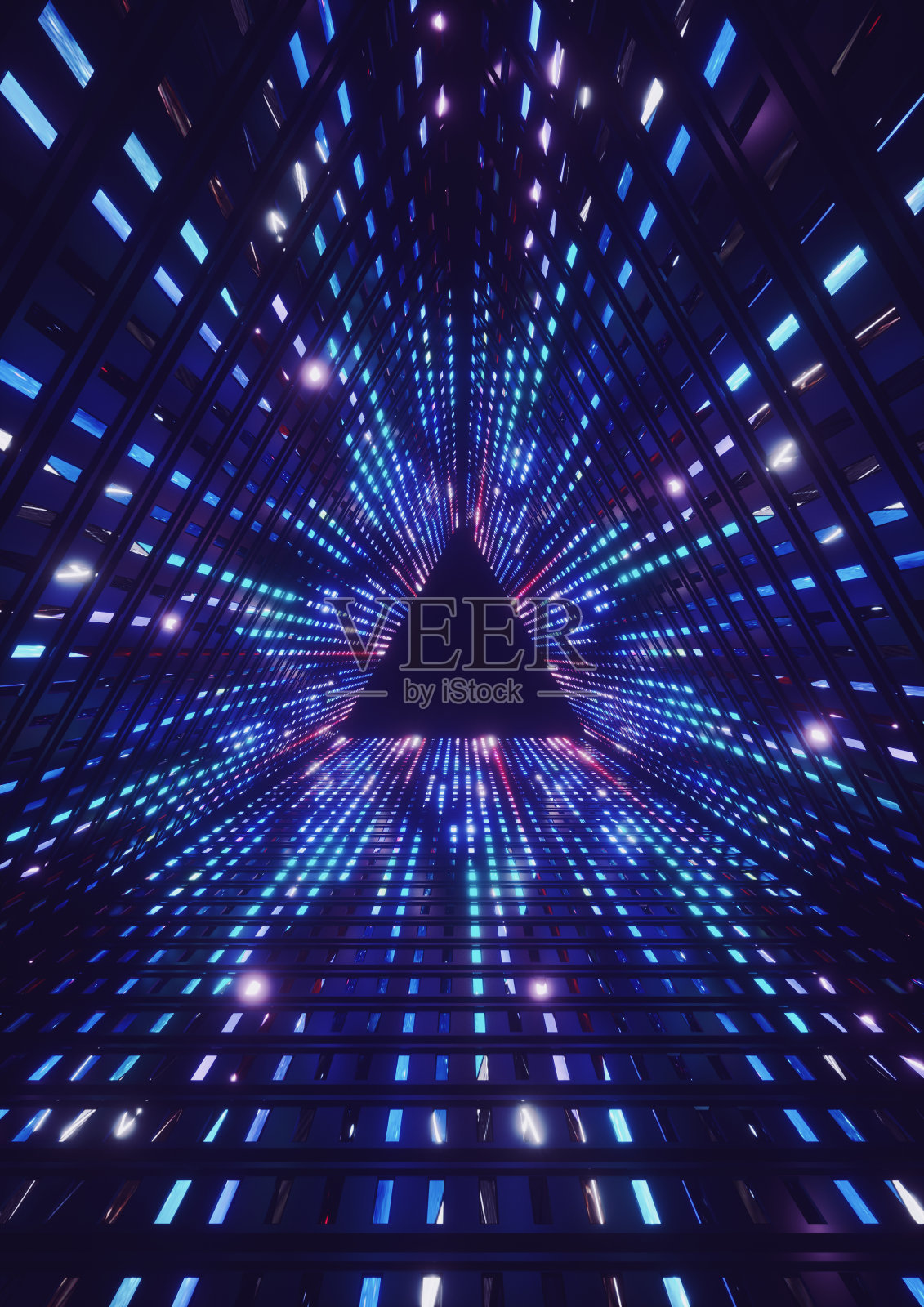 3d渲染，蓝色霓虹灯，led，三角形隧道，抽象几何背景背景图片素材