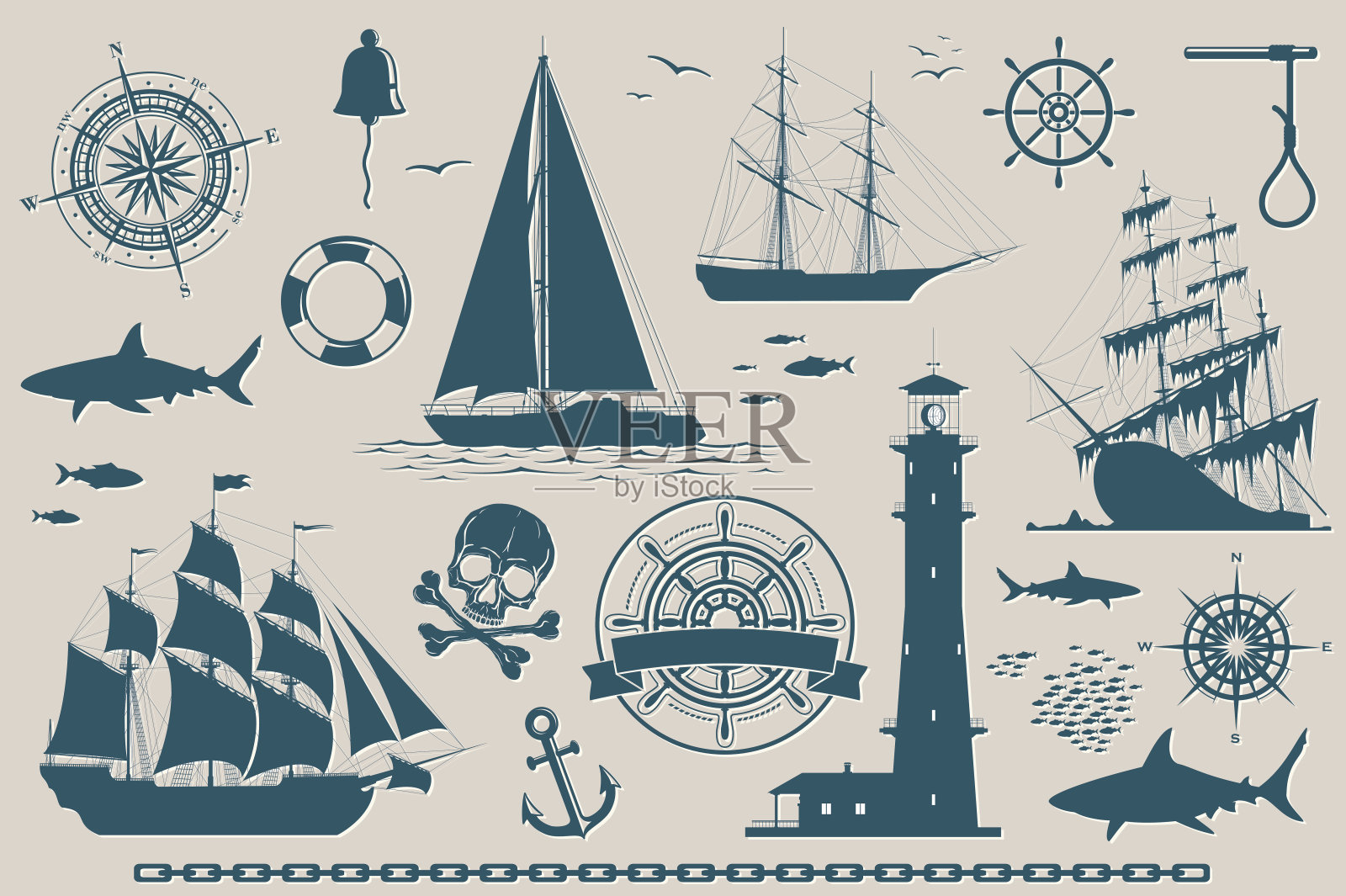 一套航海设计元素插画图片素材