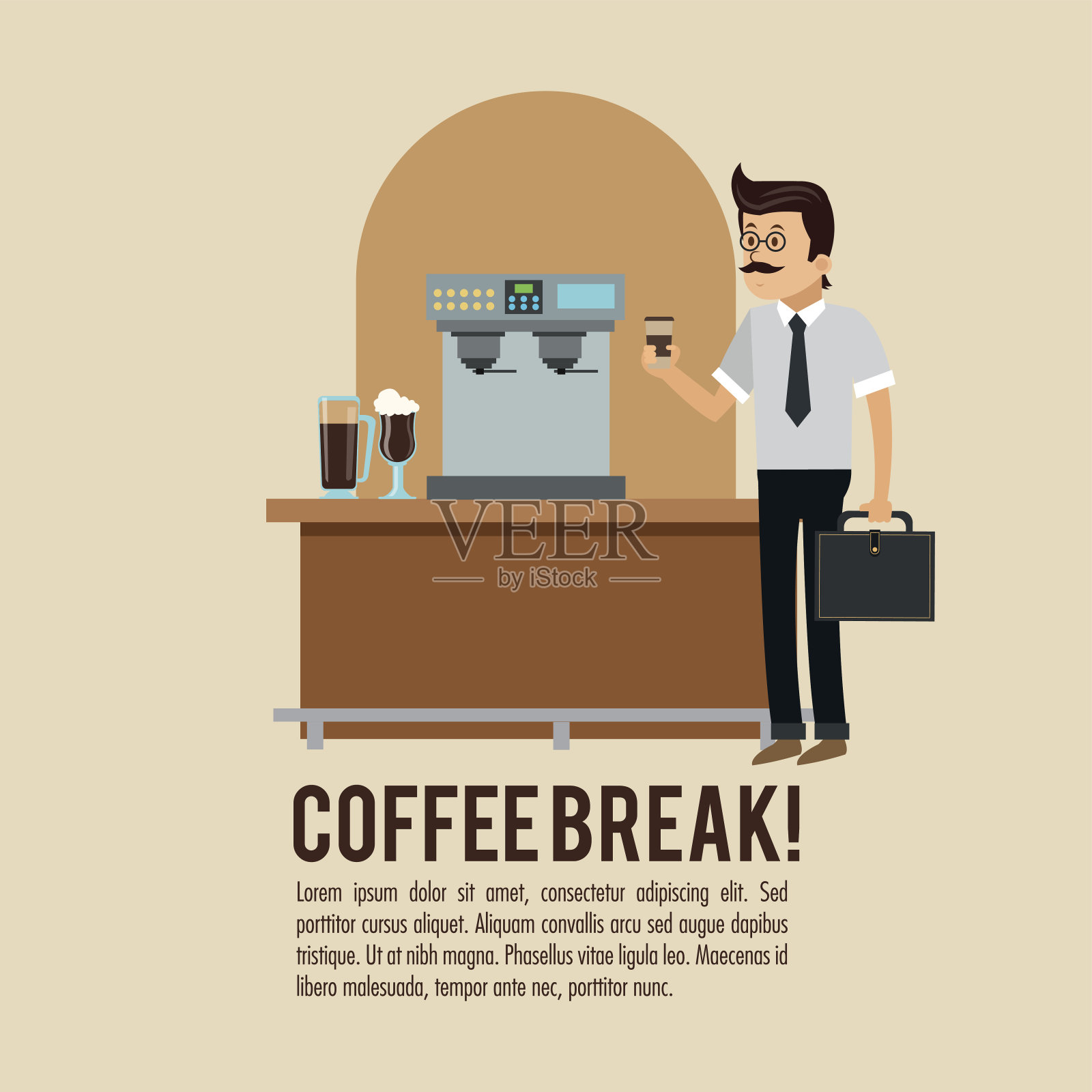 男人咖啡休息商店图标。矢量图形插画图片素材