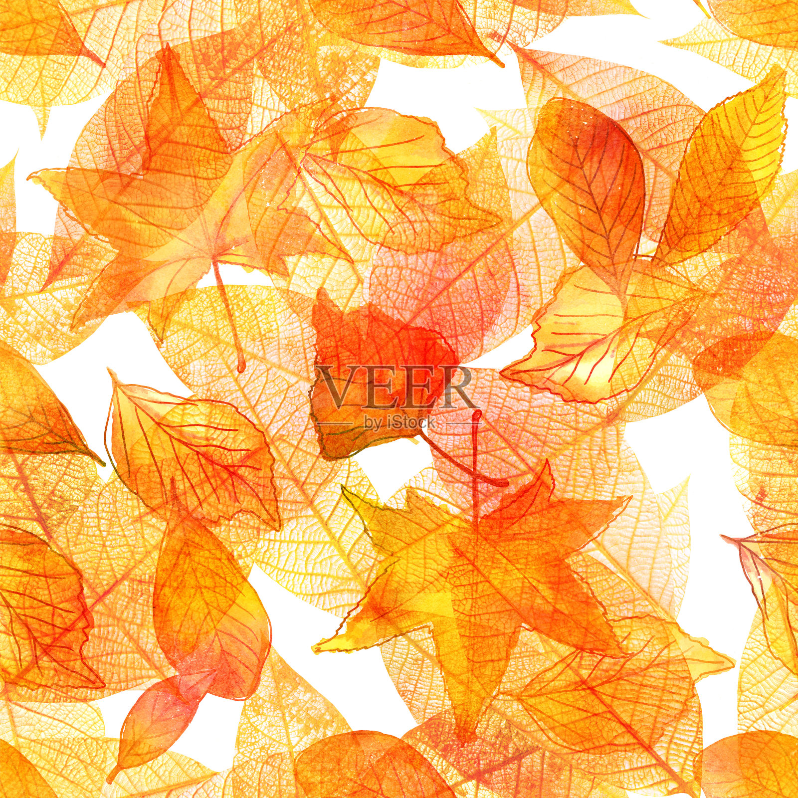 无缝水彩图案的金色秋叶插画图片素材