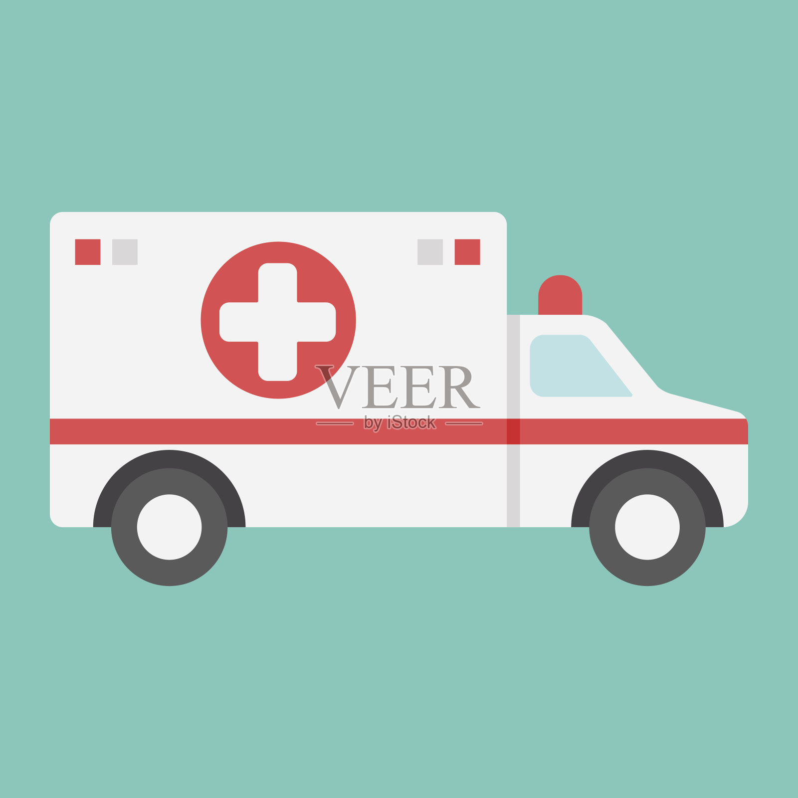 救护车平面图标，医药和医疗保健，交通标志矢量图形，一个彩色的固体图案上的青色背景，eps 10。插画图片素材