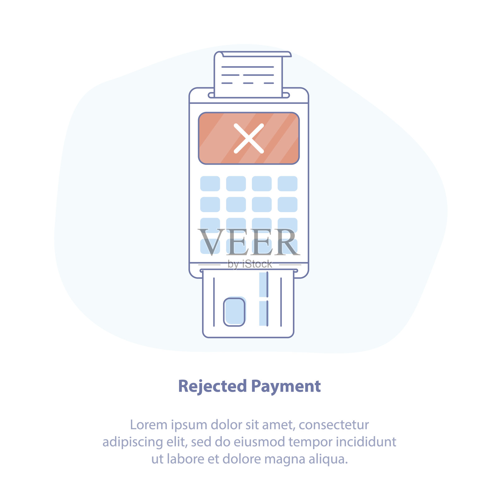 使用POS终端的信用卡支付不成功，拒付或支付失败-淡色孤立矢量图。插画图片素材