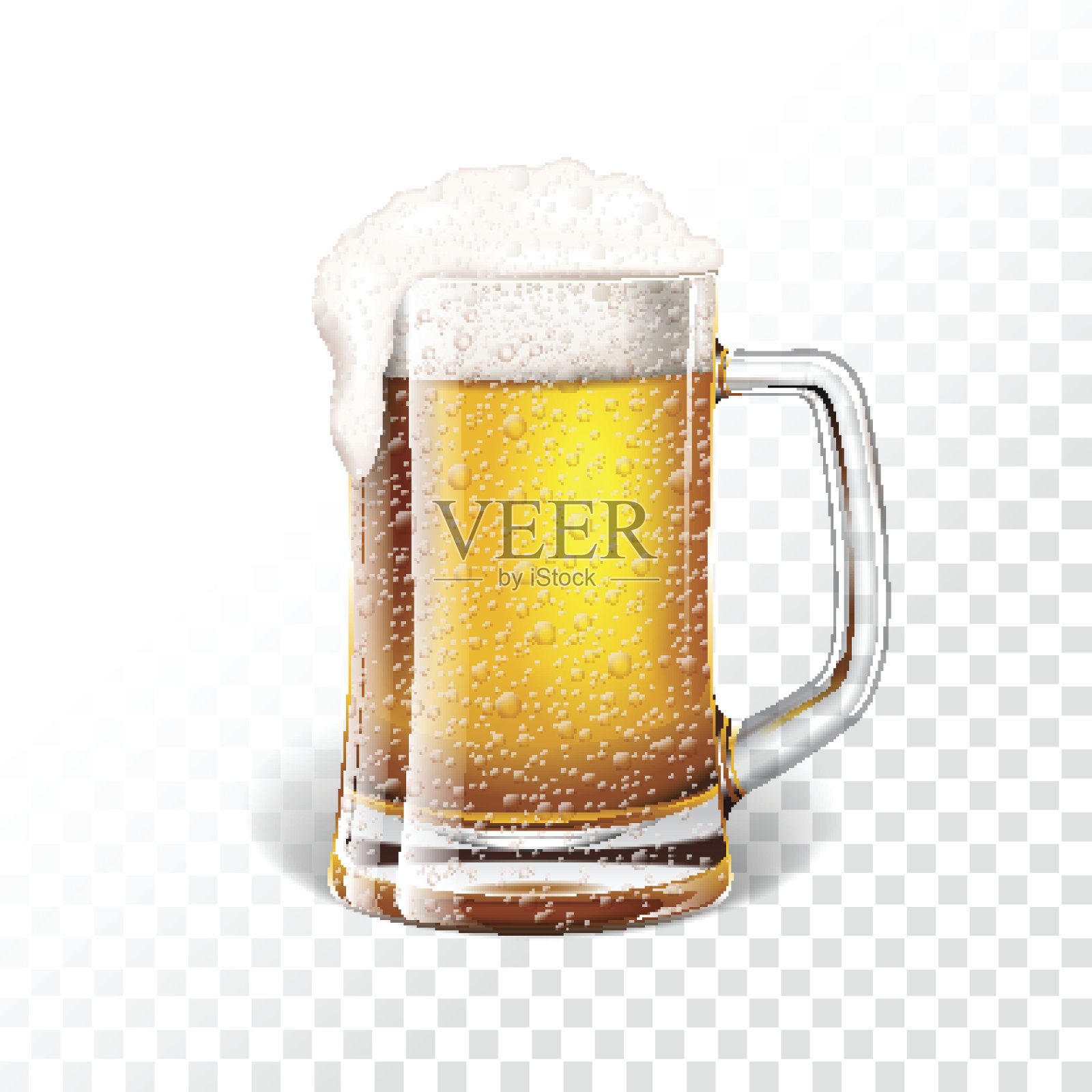 矢量插图与新鲜啤酒在啤酒杯上透明的背景。设计元素图片