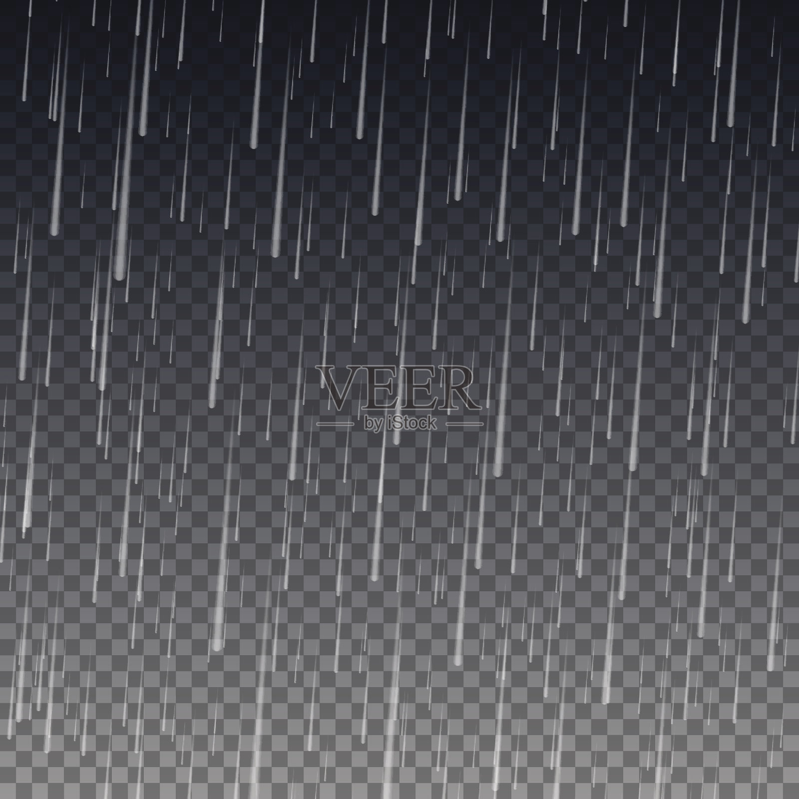 雨孤立在透明的背景。现实的雨滴。矢量插图。插画图片素材