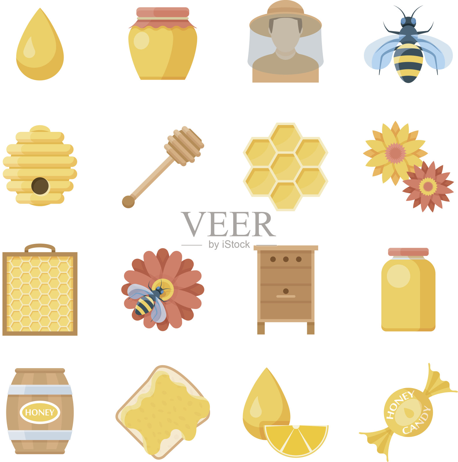 蜂蜜和养蜂图标集插画图片素材