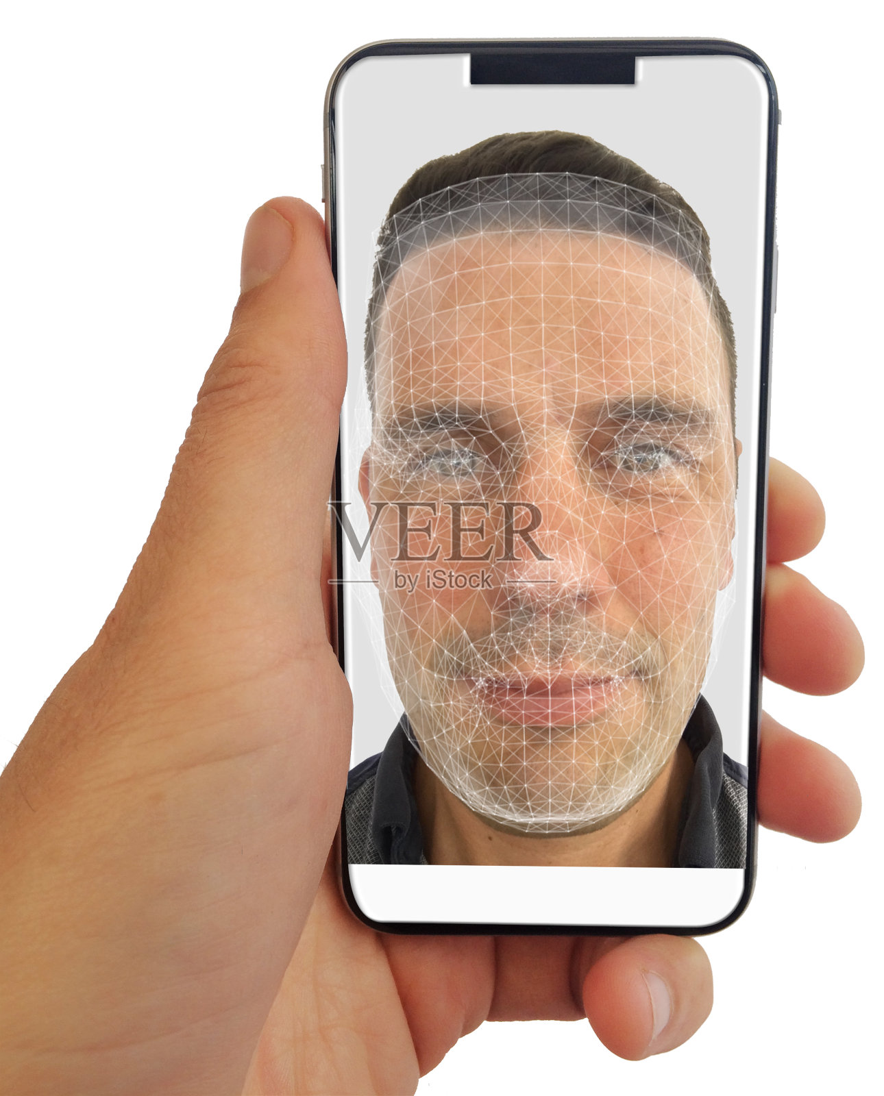 最新智能手机上的面部识别照片摄影图片