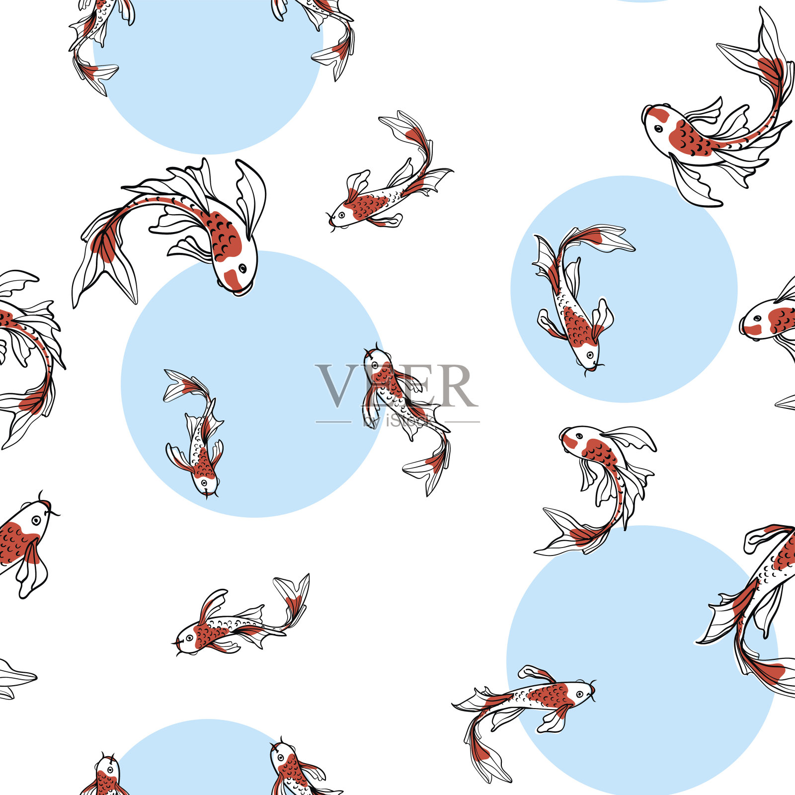 无缝东方图案与日本鲤鱼锦鲤。亚洲背景，矢量插图。插画图片素材
