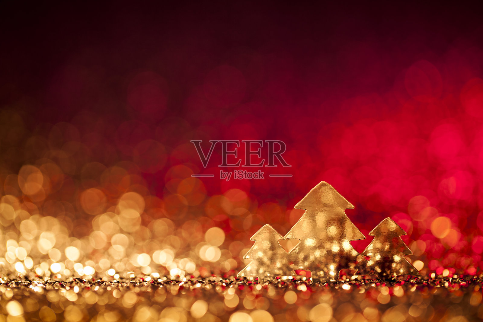 圣诞树-散焦装饰金红色散焦照片摄影图片