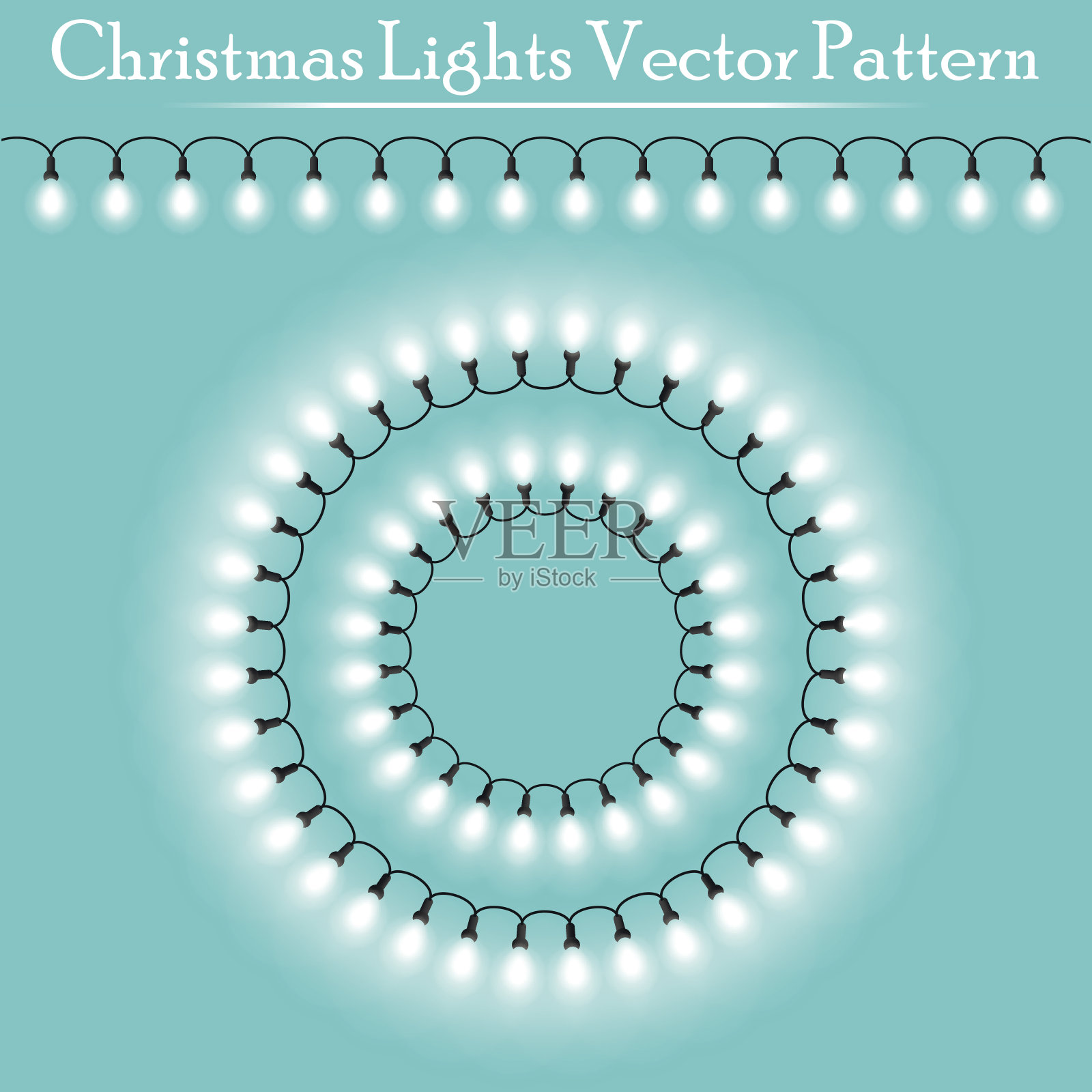 矢量详细现实圣诞白光和圆形框架在青色的背景。矢量图插画图片素材