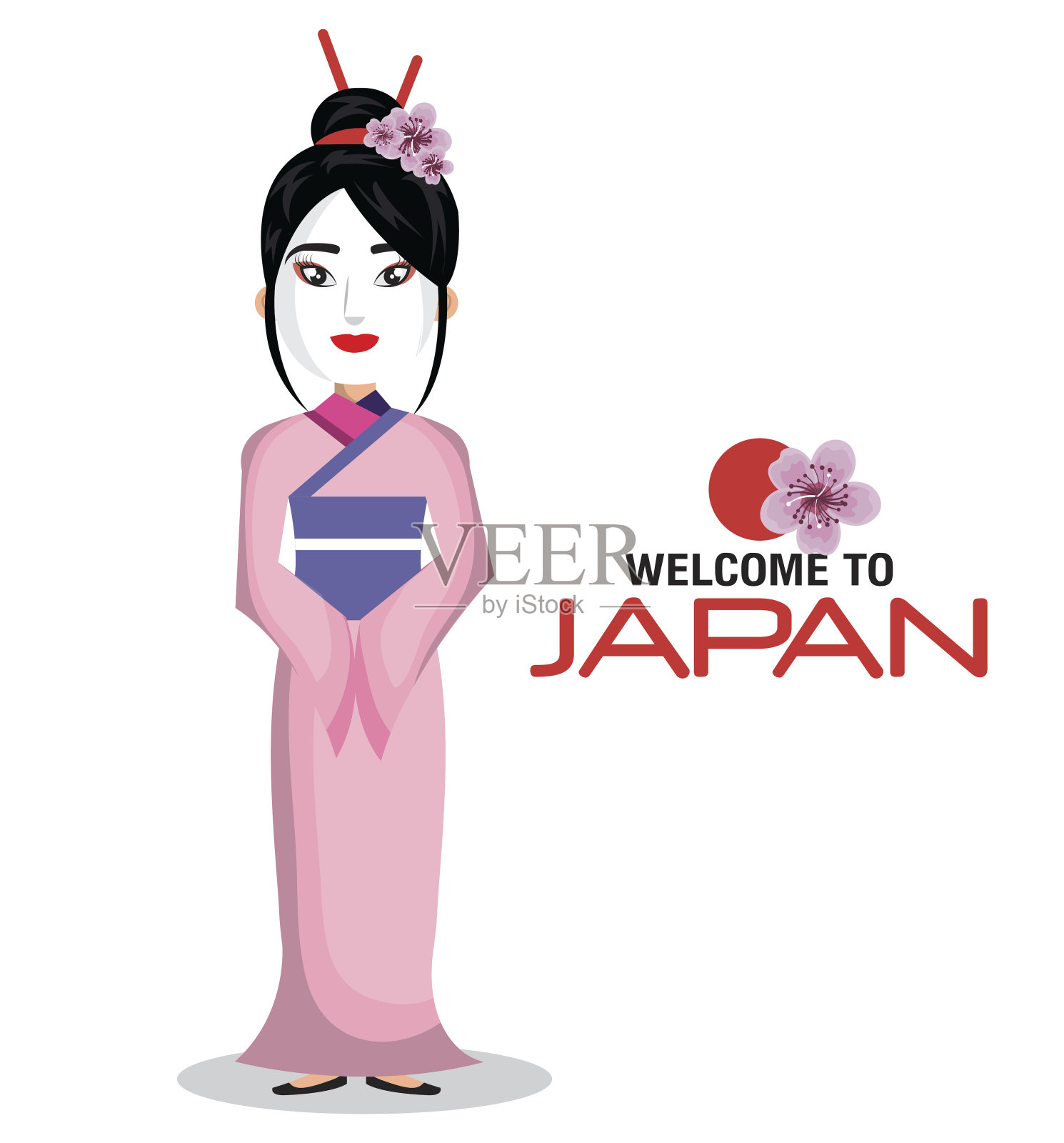 女孩日本和服欢迎日本图标插画图片素材
