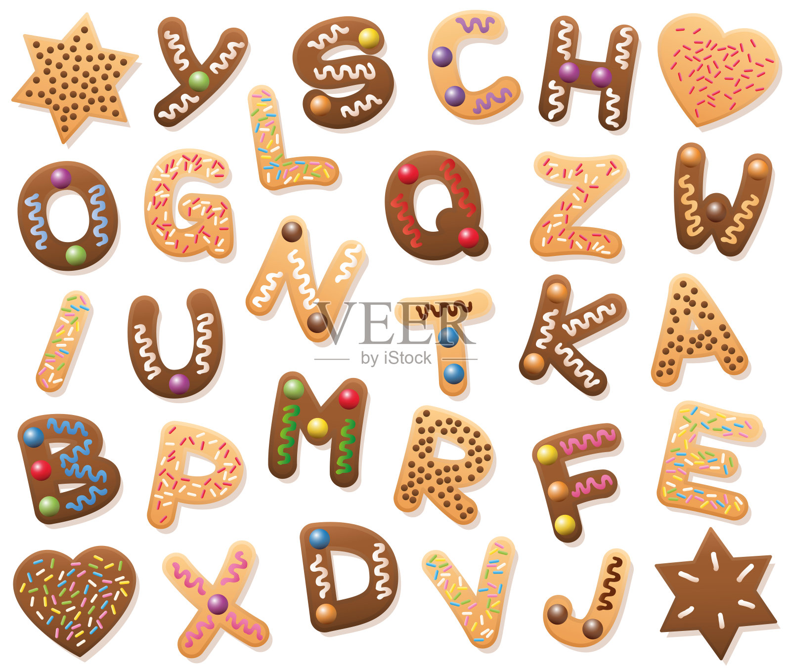 圣诞饼干ABC -松散的安排。找到字母表中所有的字母，或把从A到z的正确顺序混合的字母。插画图片素材