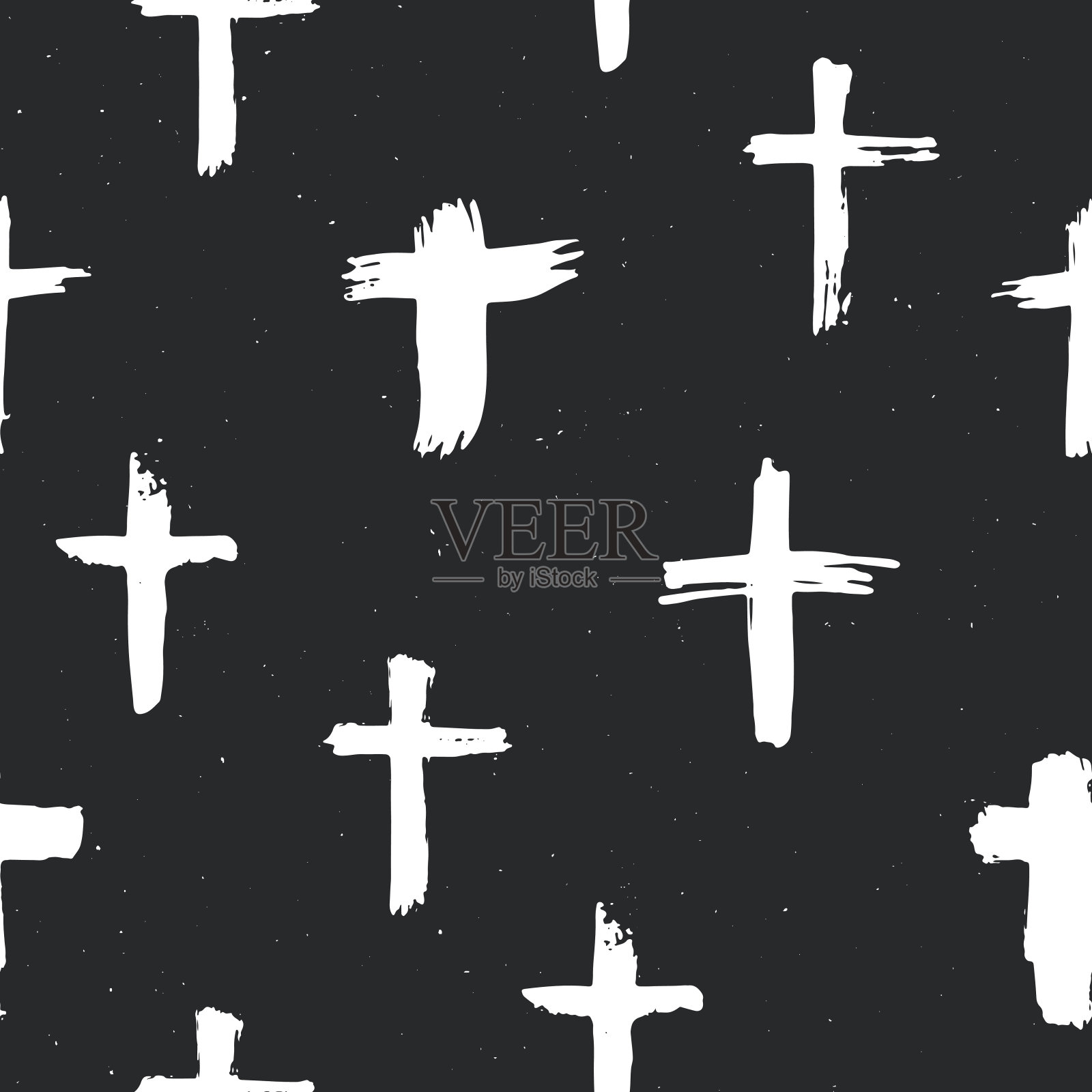十字符号无缝图案grunge手绘基督教十字架，宗教符号图标，十字架符号矢量插图插画图片素材