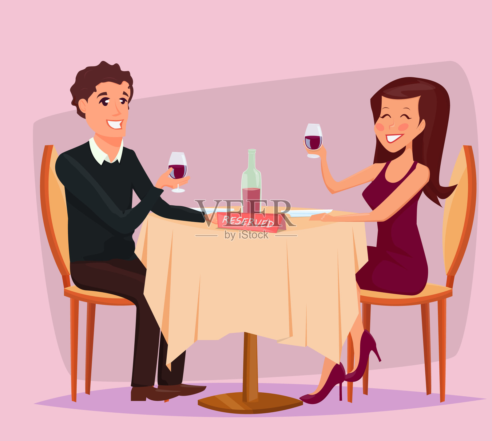 一对夫妇正在享受浪漫的晚餐插画图片素材