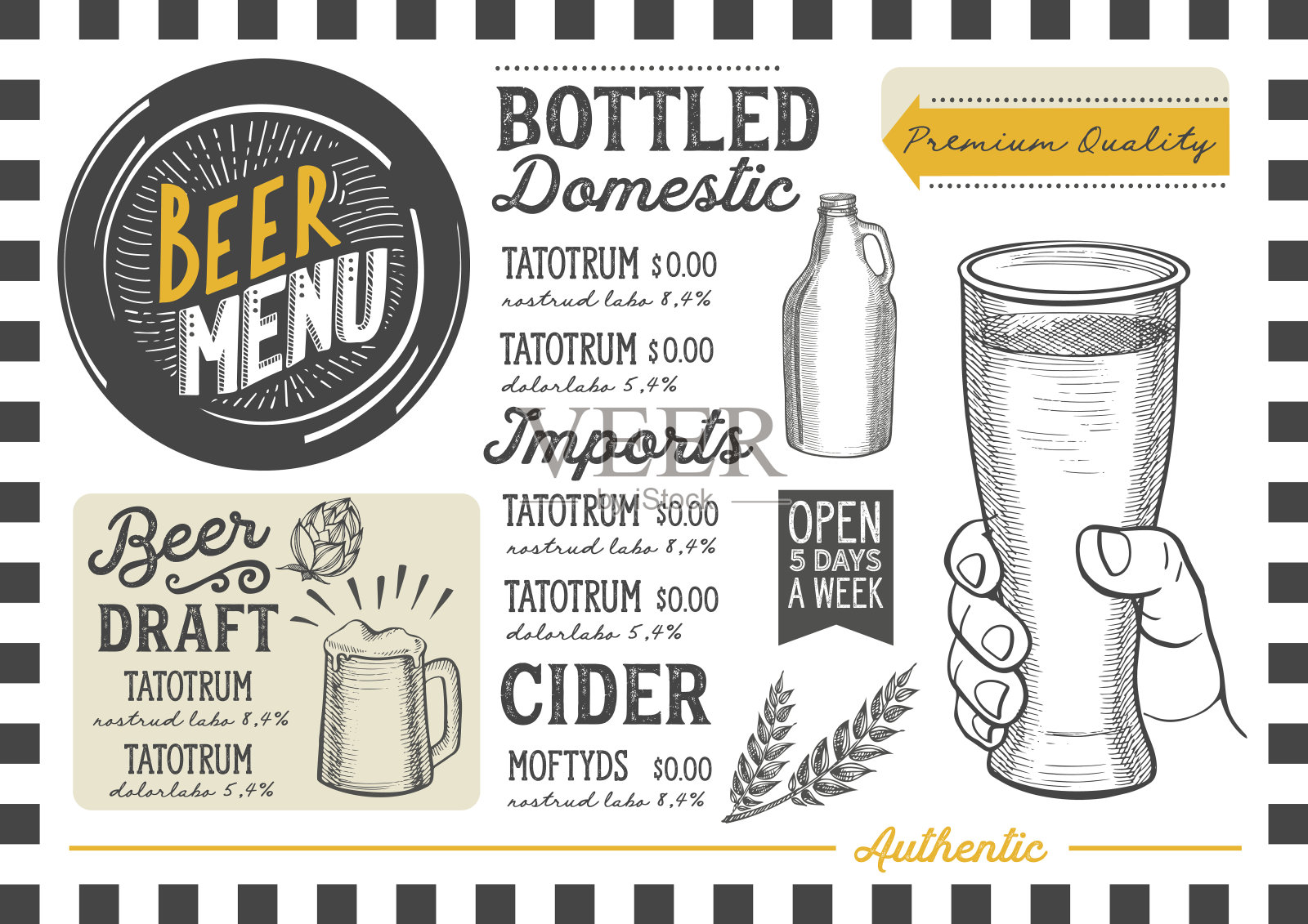 啤酒菜单餐厅，饮料模板。插画图片素材