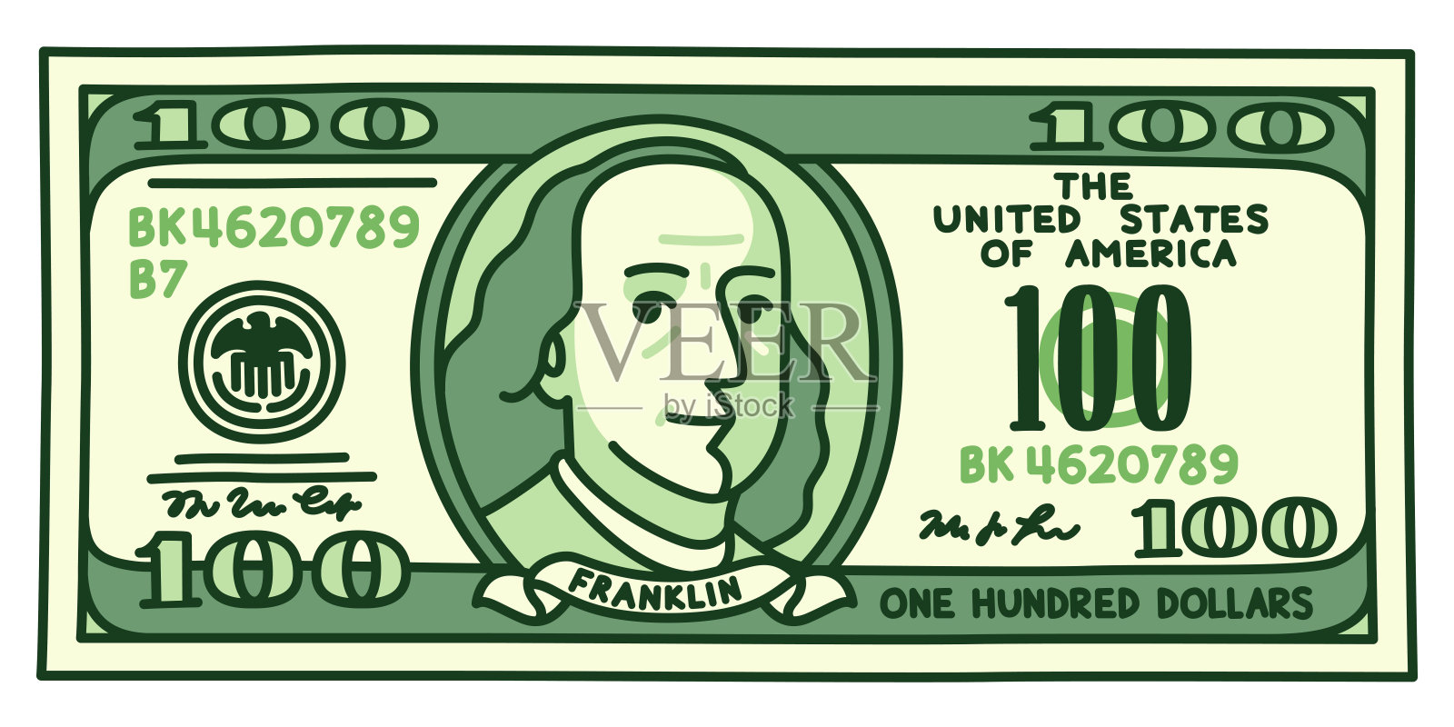 卡通100美元钞票插画图片素材