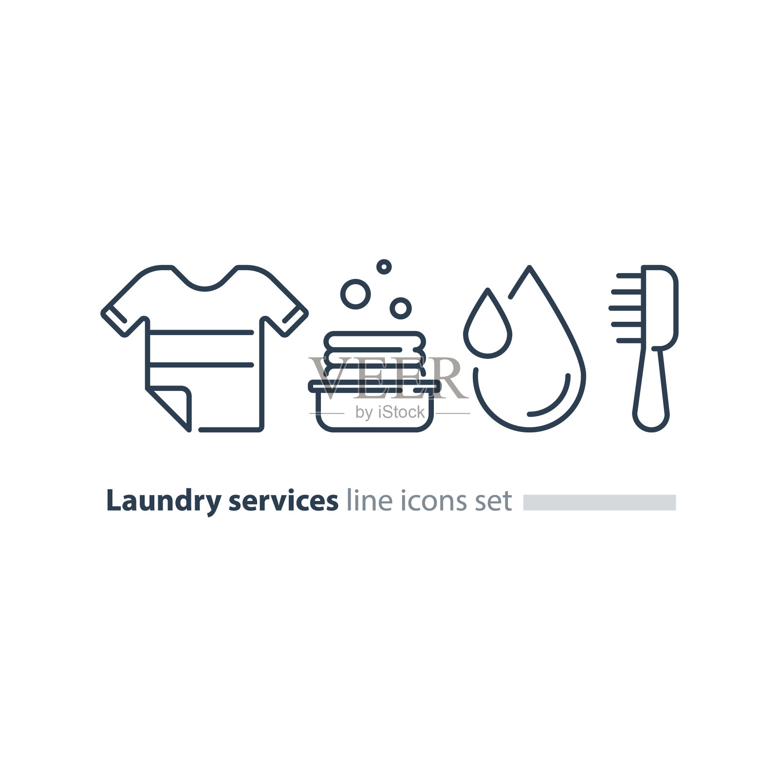 洗涤衣物，洗衣单线图标，t恤和水桶图标素材
