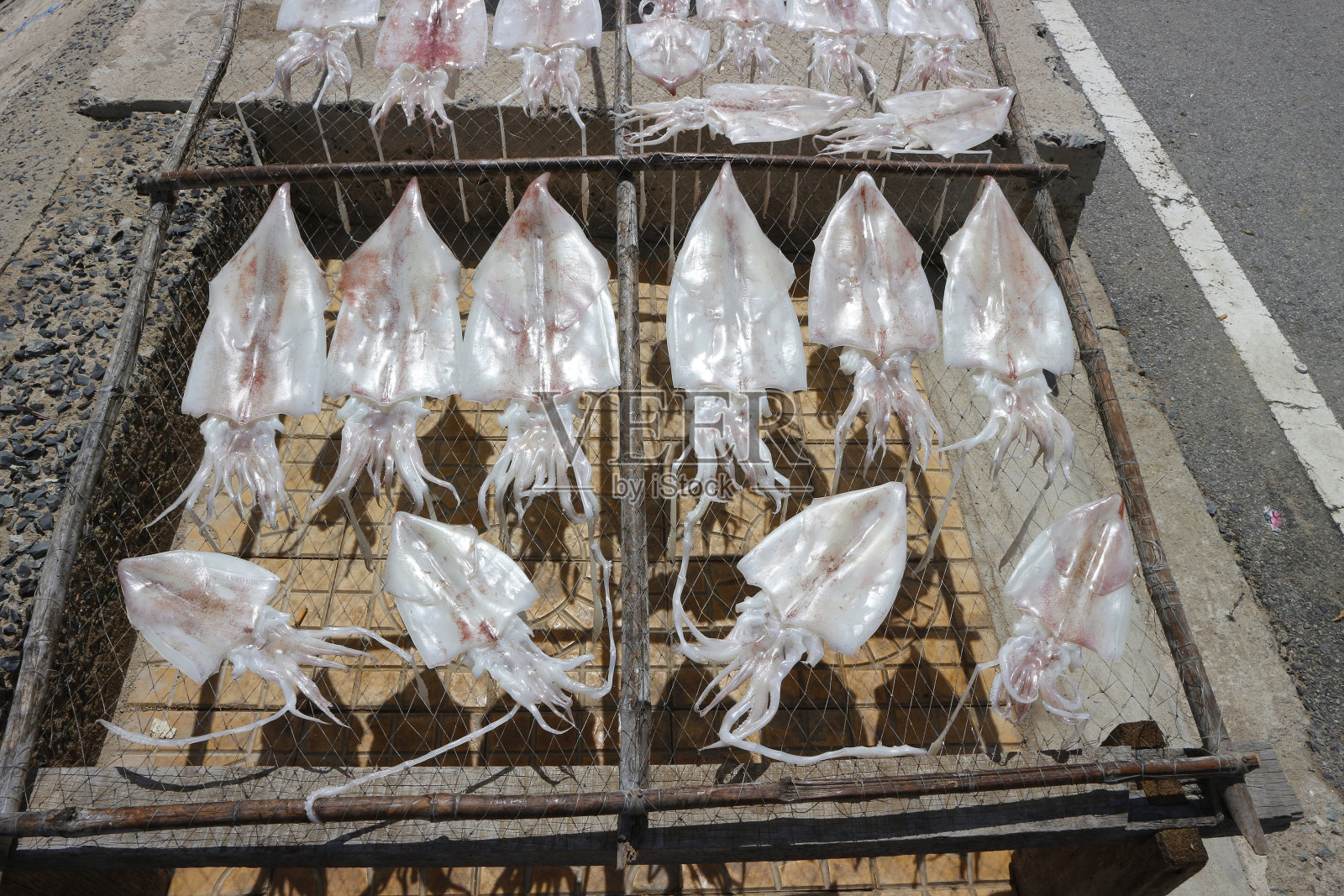 越南街头正在晾晒的鱿鱼照片摄影图片