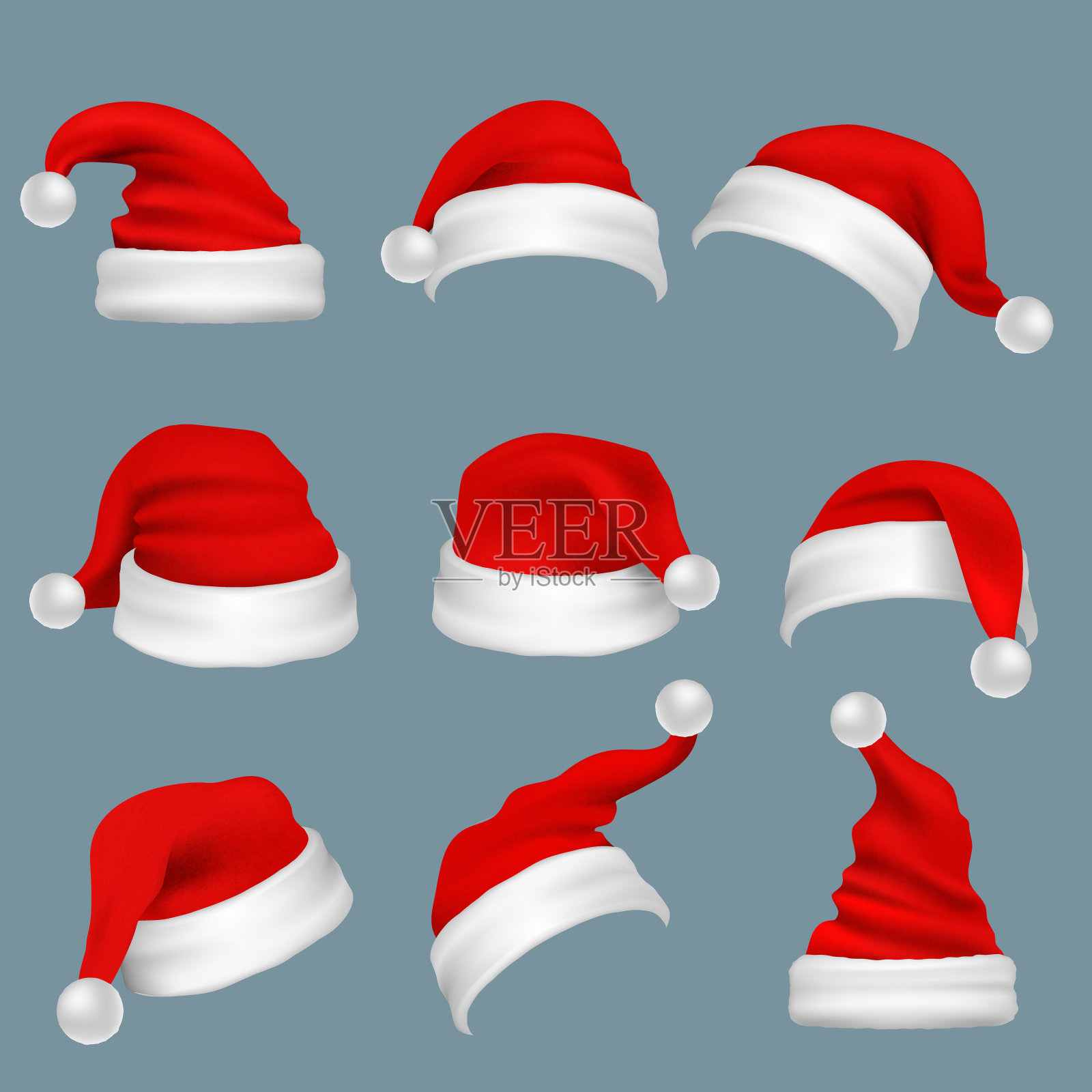 现实圣诞老人红帽孤立向量集设计元素图片