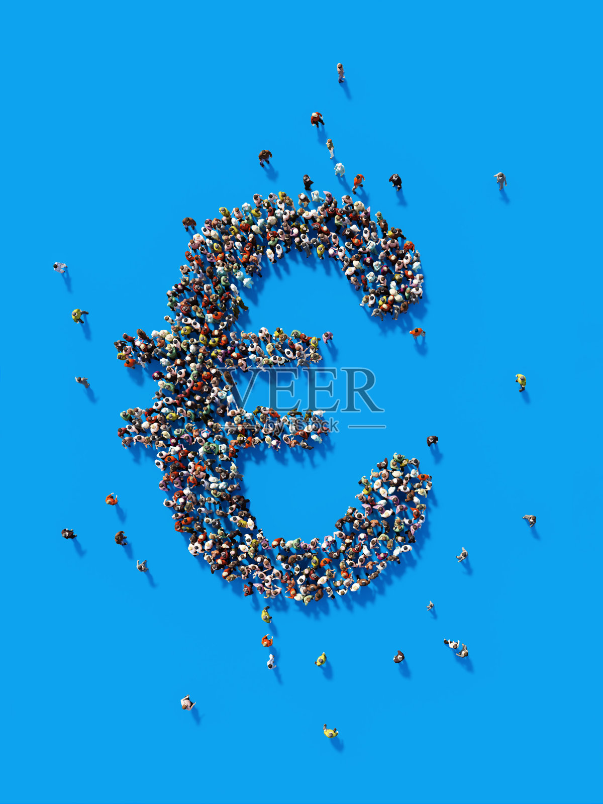 人群形成欧元符号:欧元和众筹概念照片摄影图片