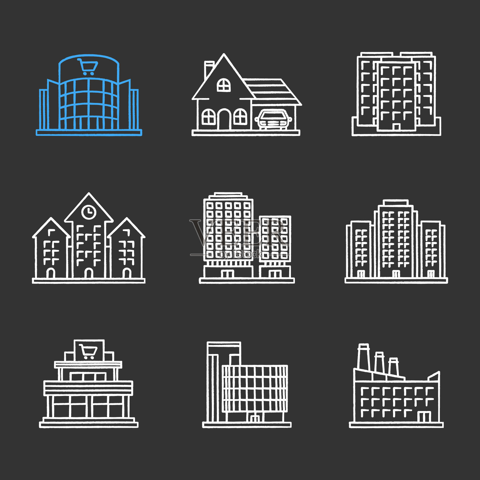 城市建筑物的图标插画图片素材