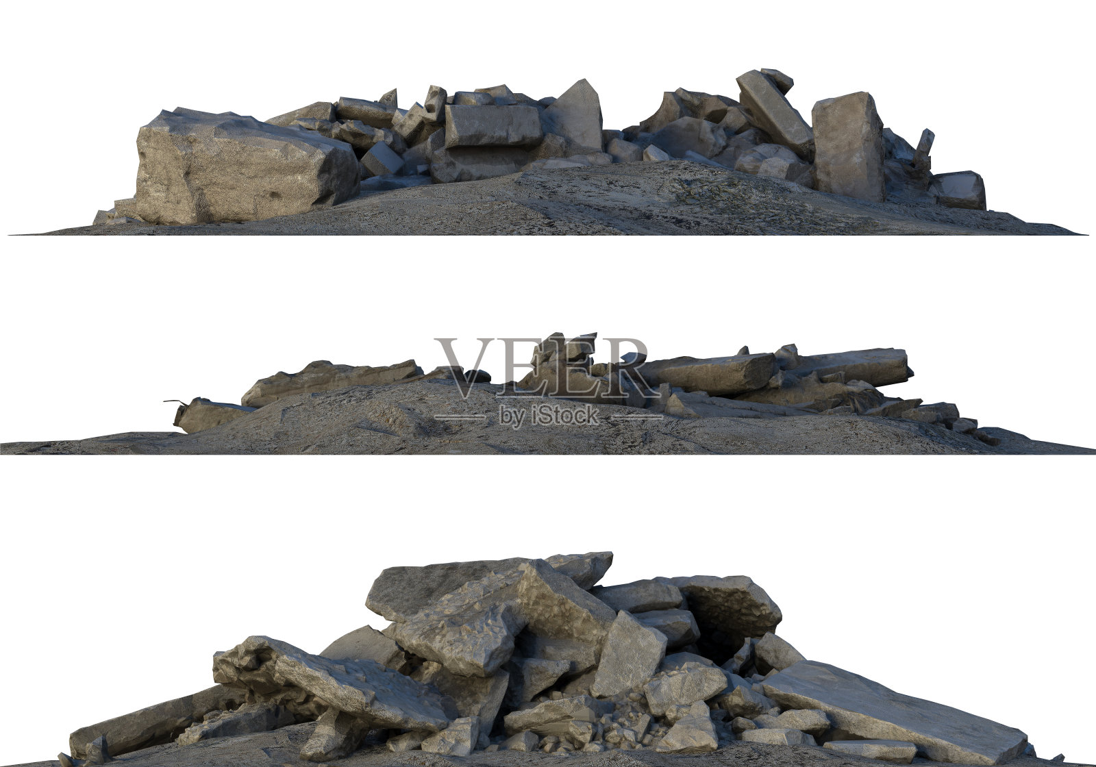成堆的碎石和碎片孤立在白色3d插图照片摄影图片