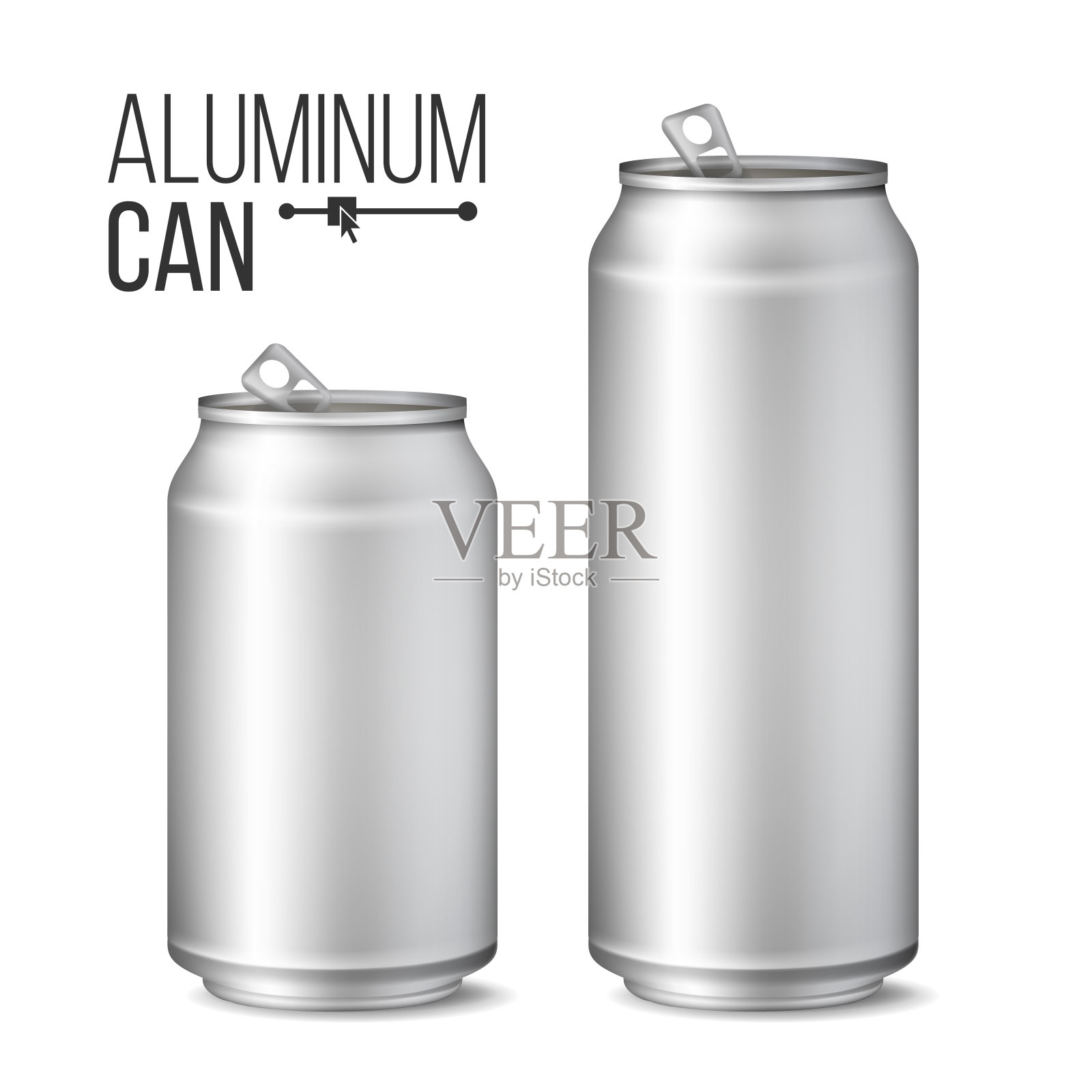 空白金属罐矢量。银罐。3D包装。模拟金属罐啤酒或软饮料。500和300毫升。孤立在白色插图插画图片素材