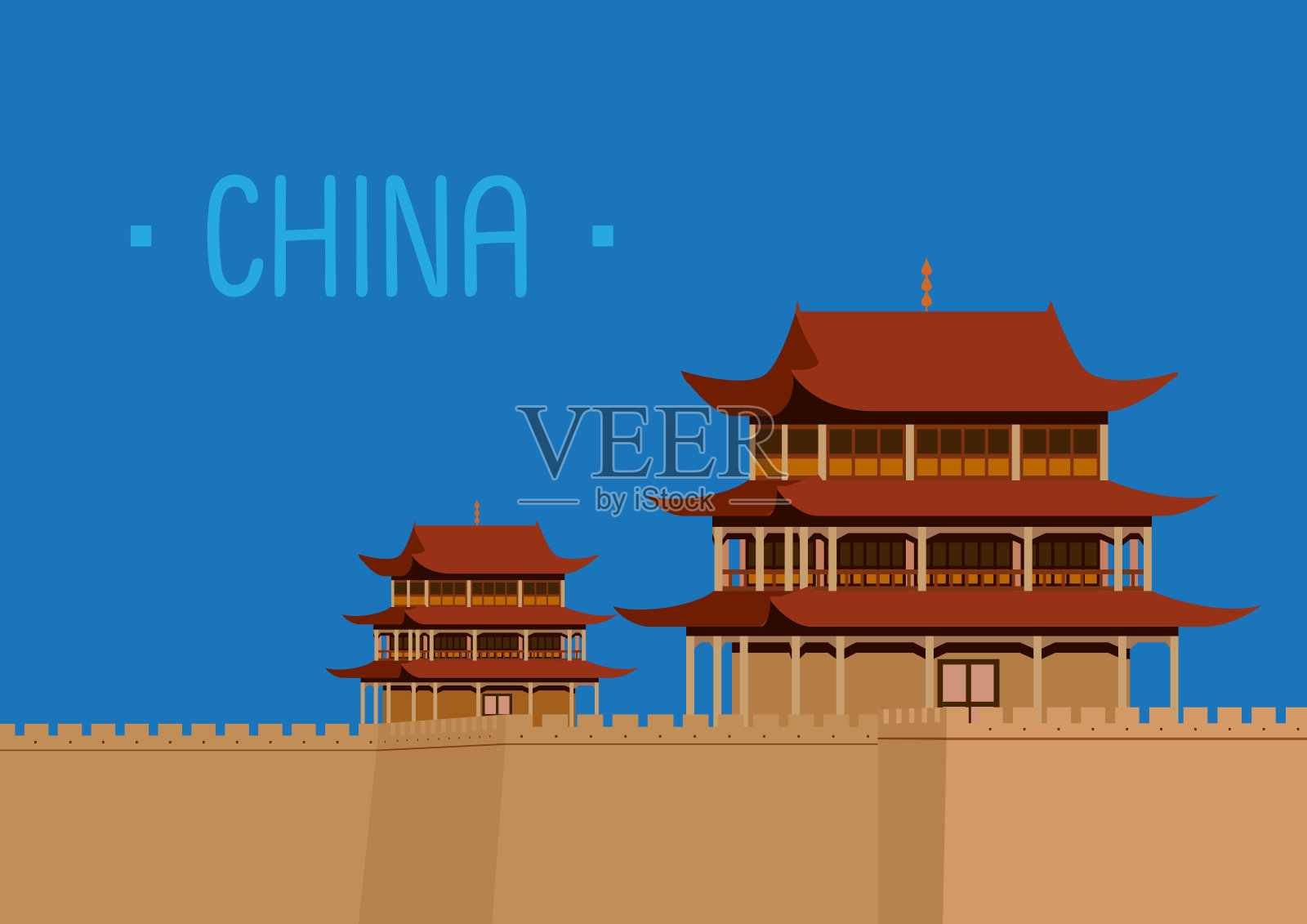 嘉峪关，中国的长城插画图片素材