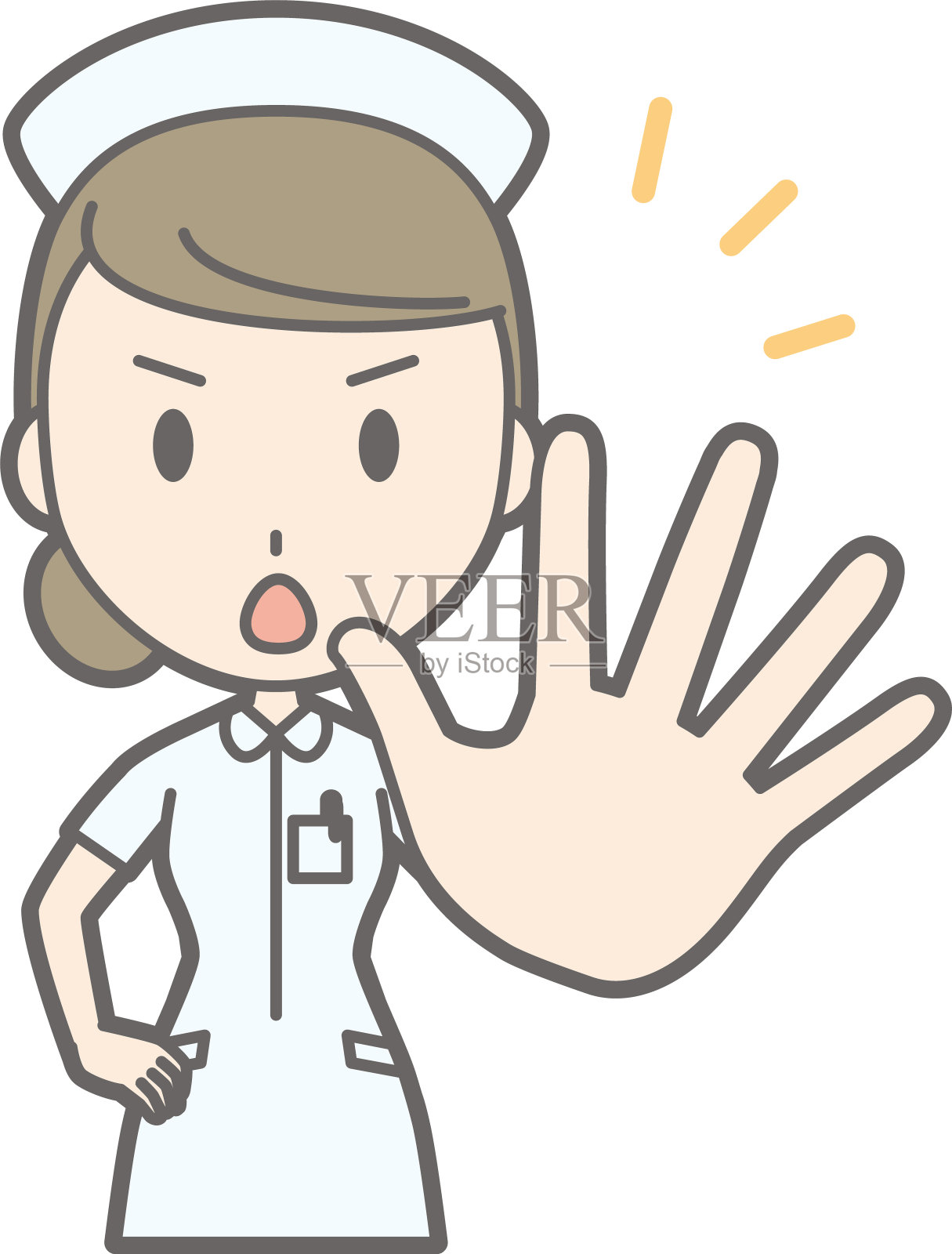 插图:一个穿着白色套装的女护士把手放在前面设计元素图片