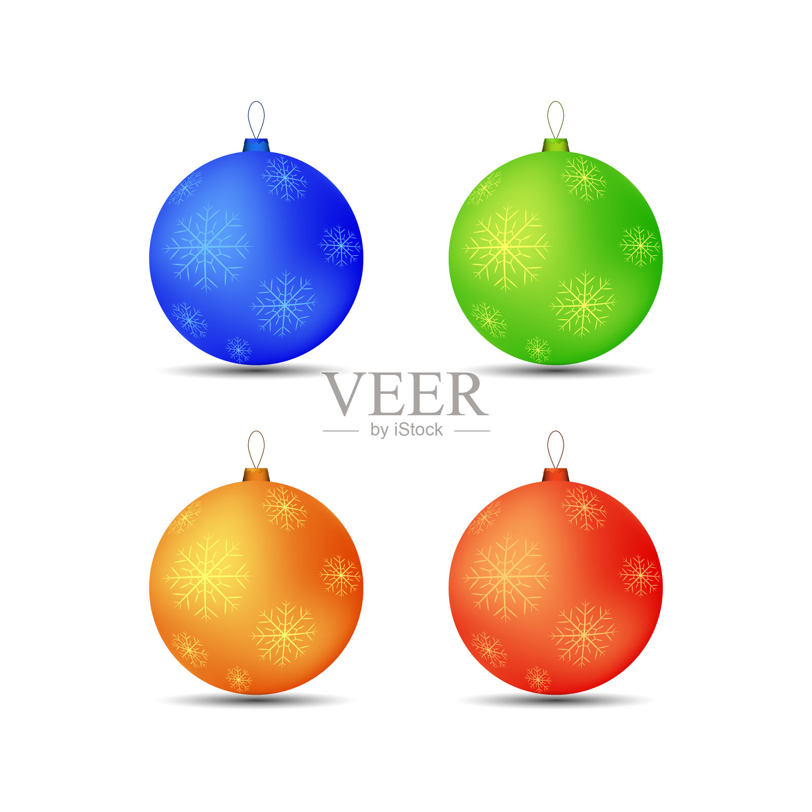 一套圣诞玩具球雪花在不同的颜色设计元素图片
