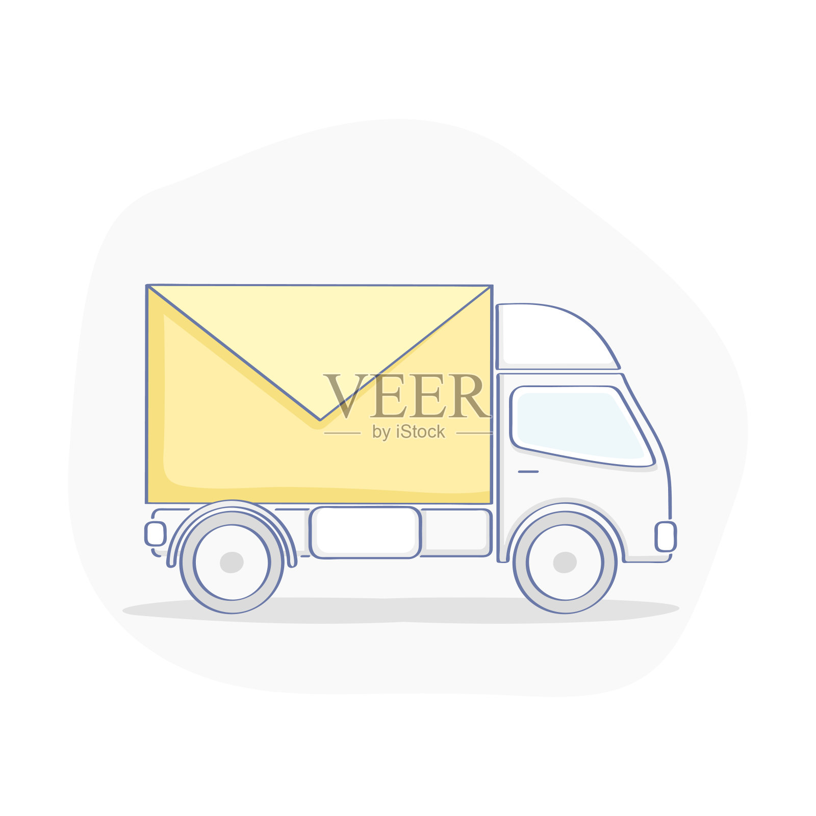 卡车，运输服务图标概念。送货车携带邮件信封-矢量图标概念。插画图片素材
