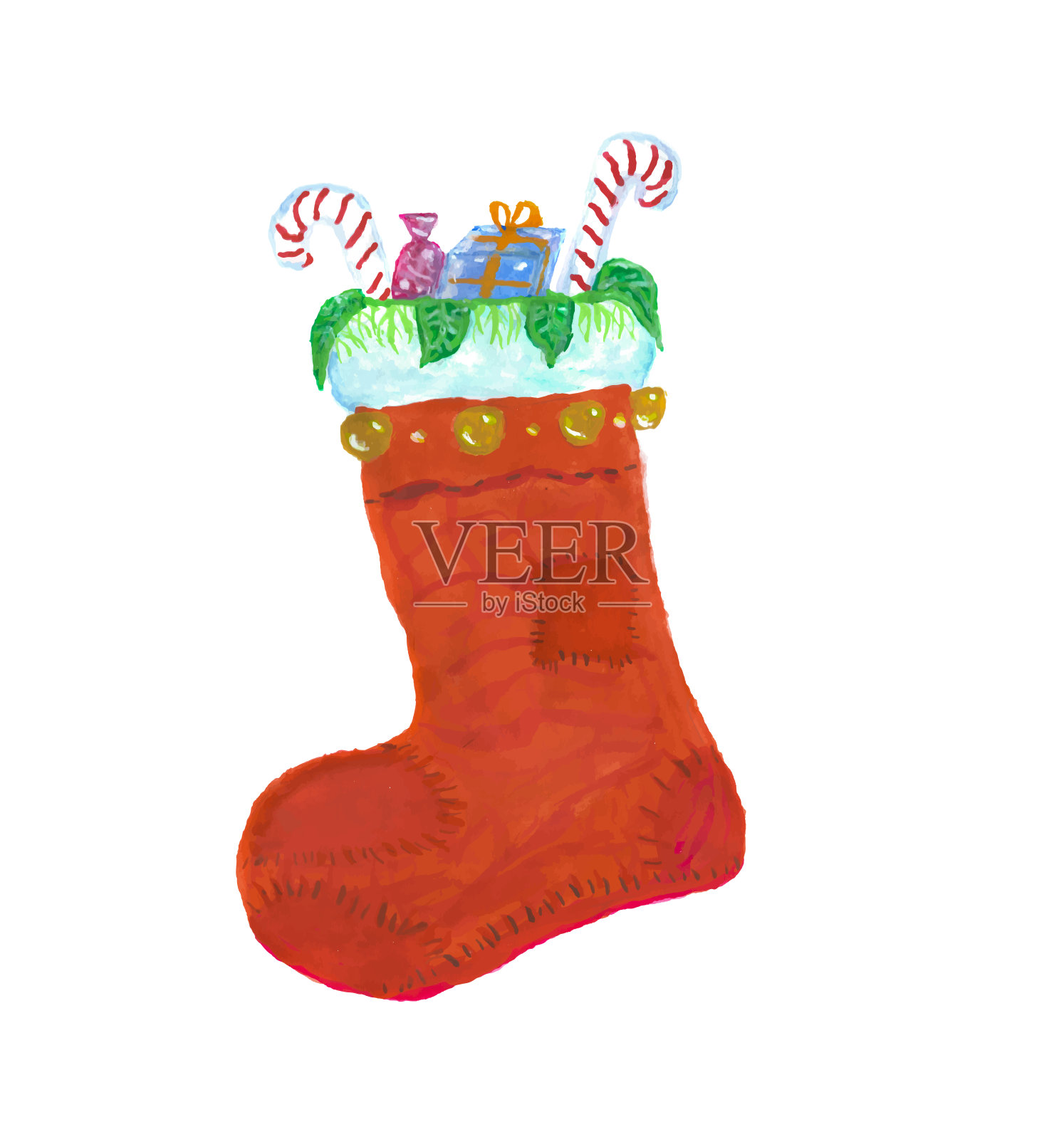 水彩圣诞红袜子设计元素图片