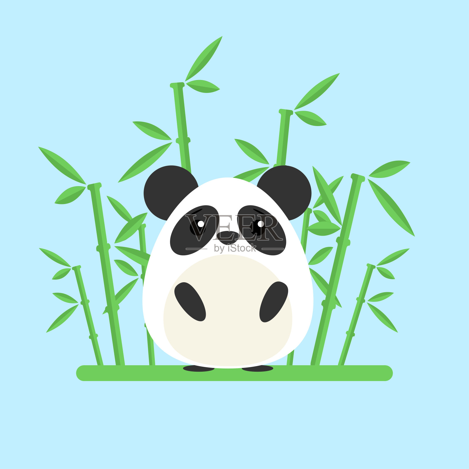 可爱的熊猫宝宝站在竹子之间在蓝色的背景插画图片素材