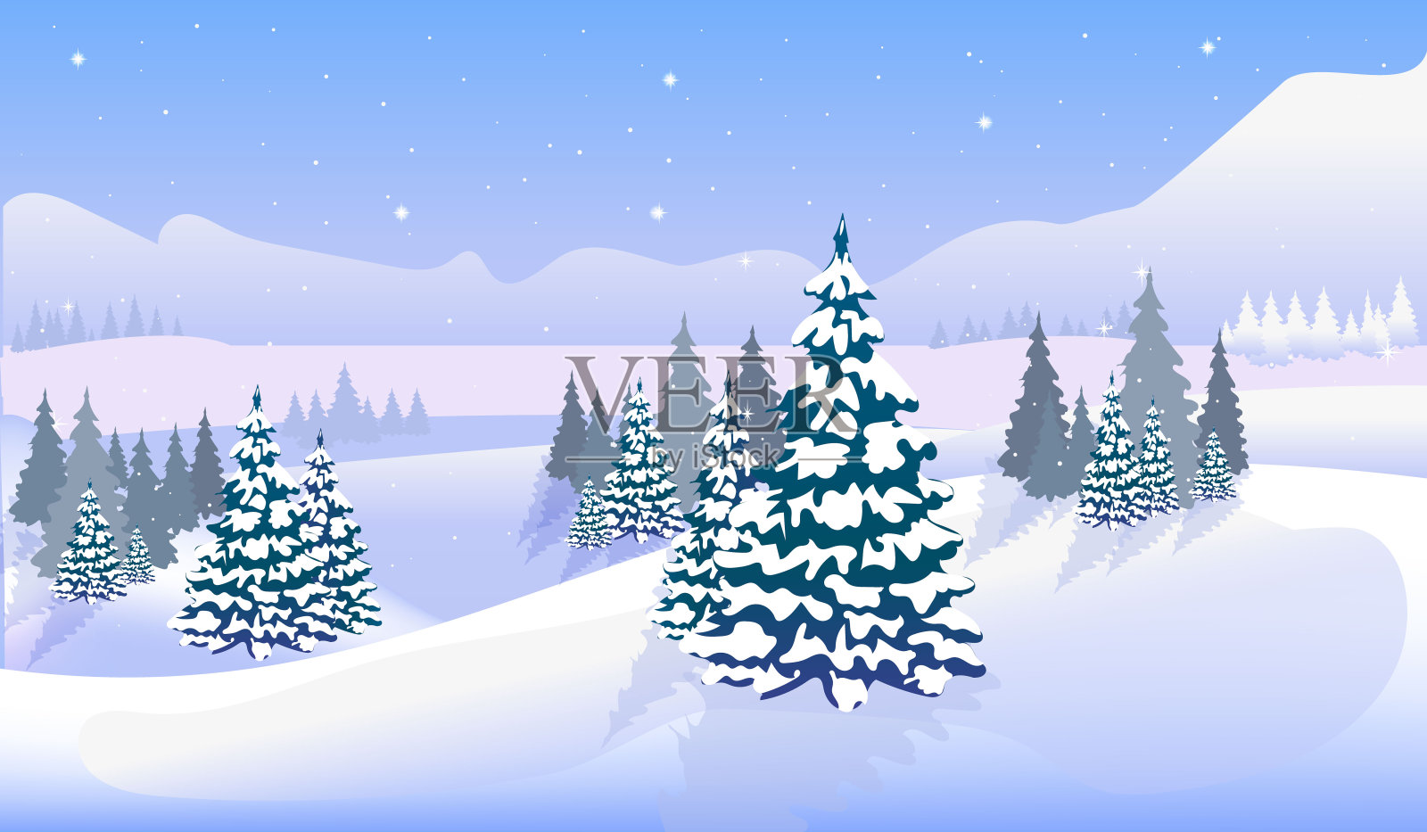 冬季矢量背景在蓝色色调。新年的景观。插画图片素材