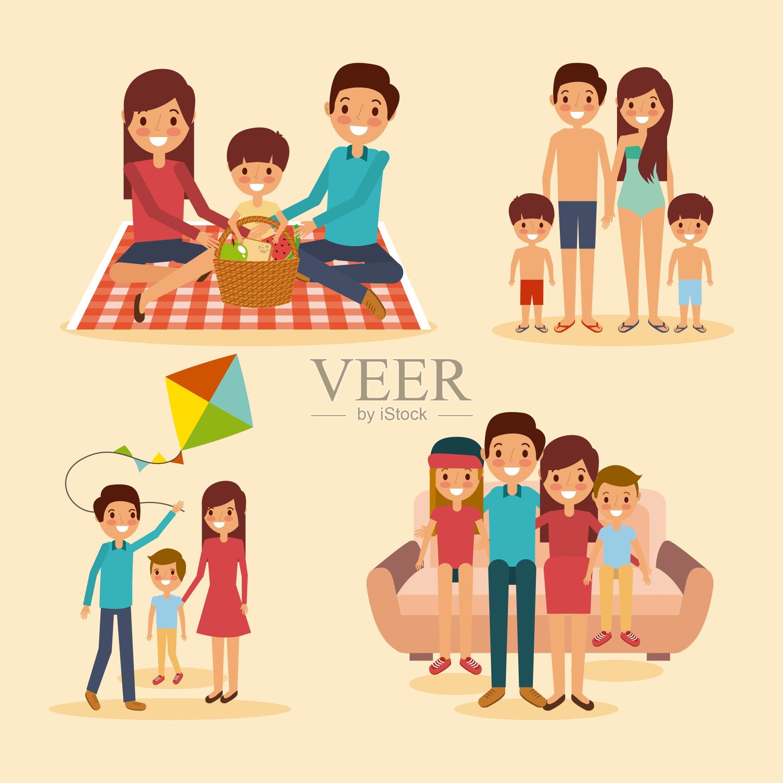 组不同的家庭活动插画图片素材