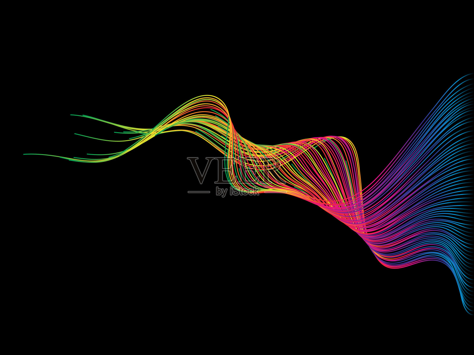 抽象的彩色波浪线孤立在黑色背景插画图片素材