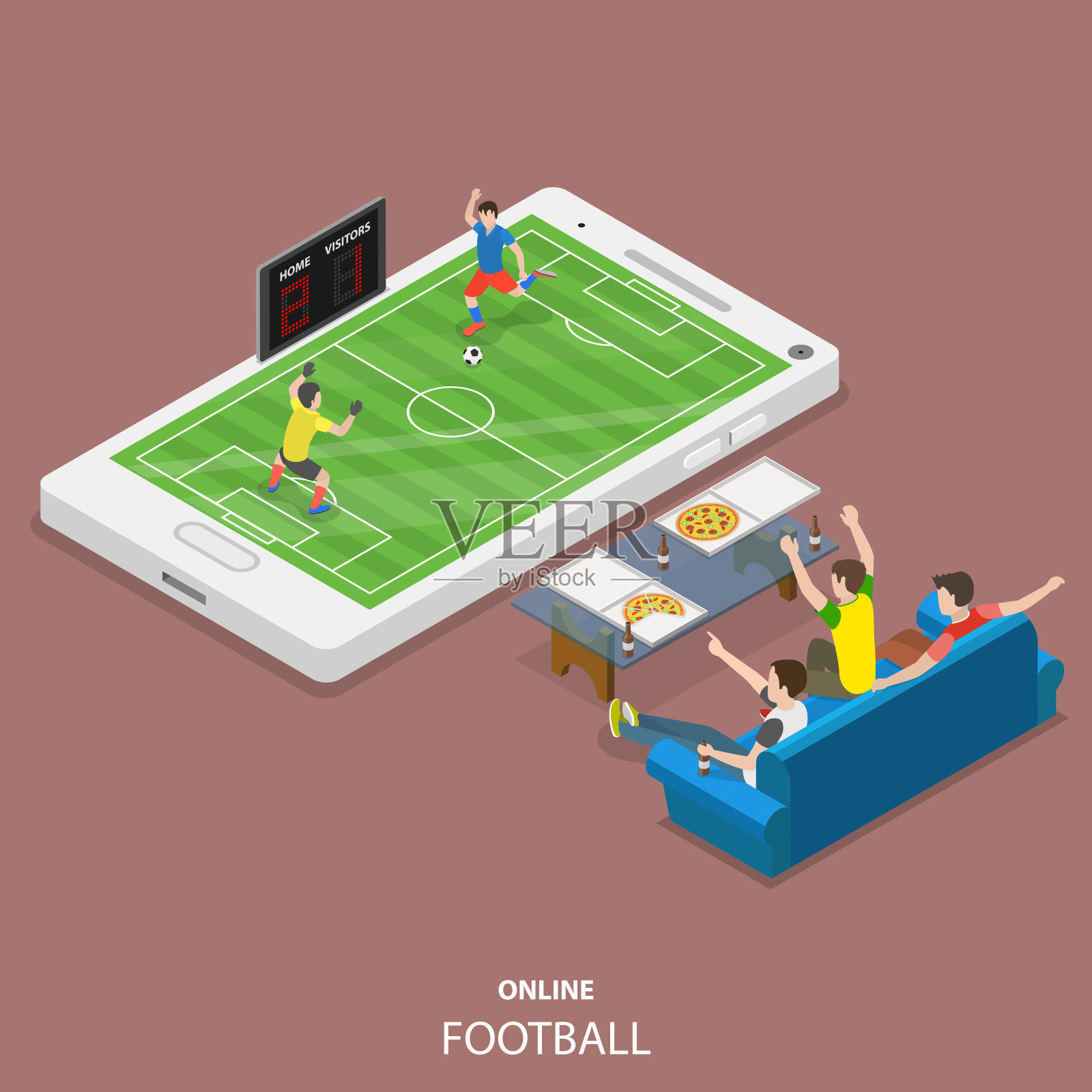 在线足球平面等距矢量概念插画图片素材