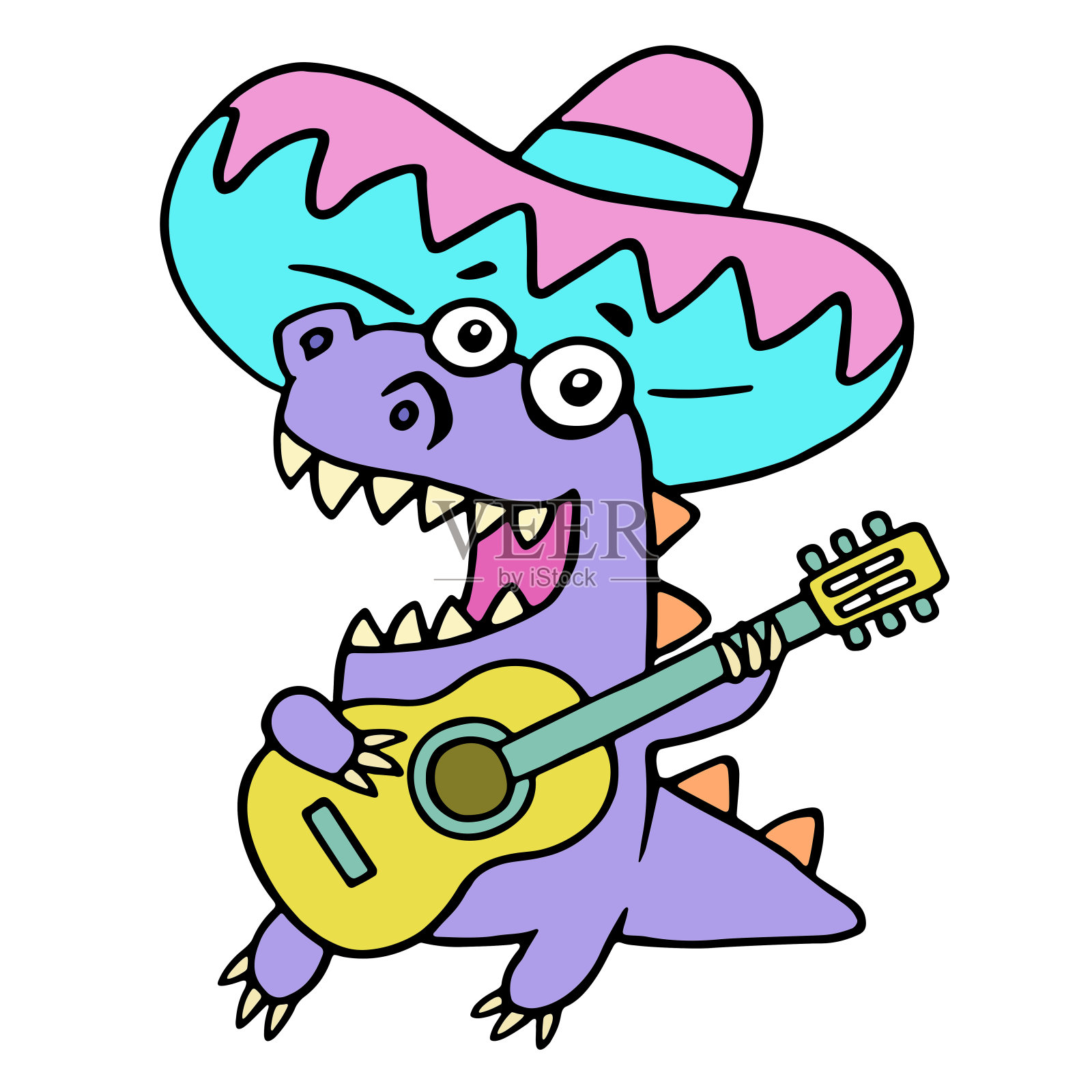墨西哥彩色吉他手恐龙。设计元素图片