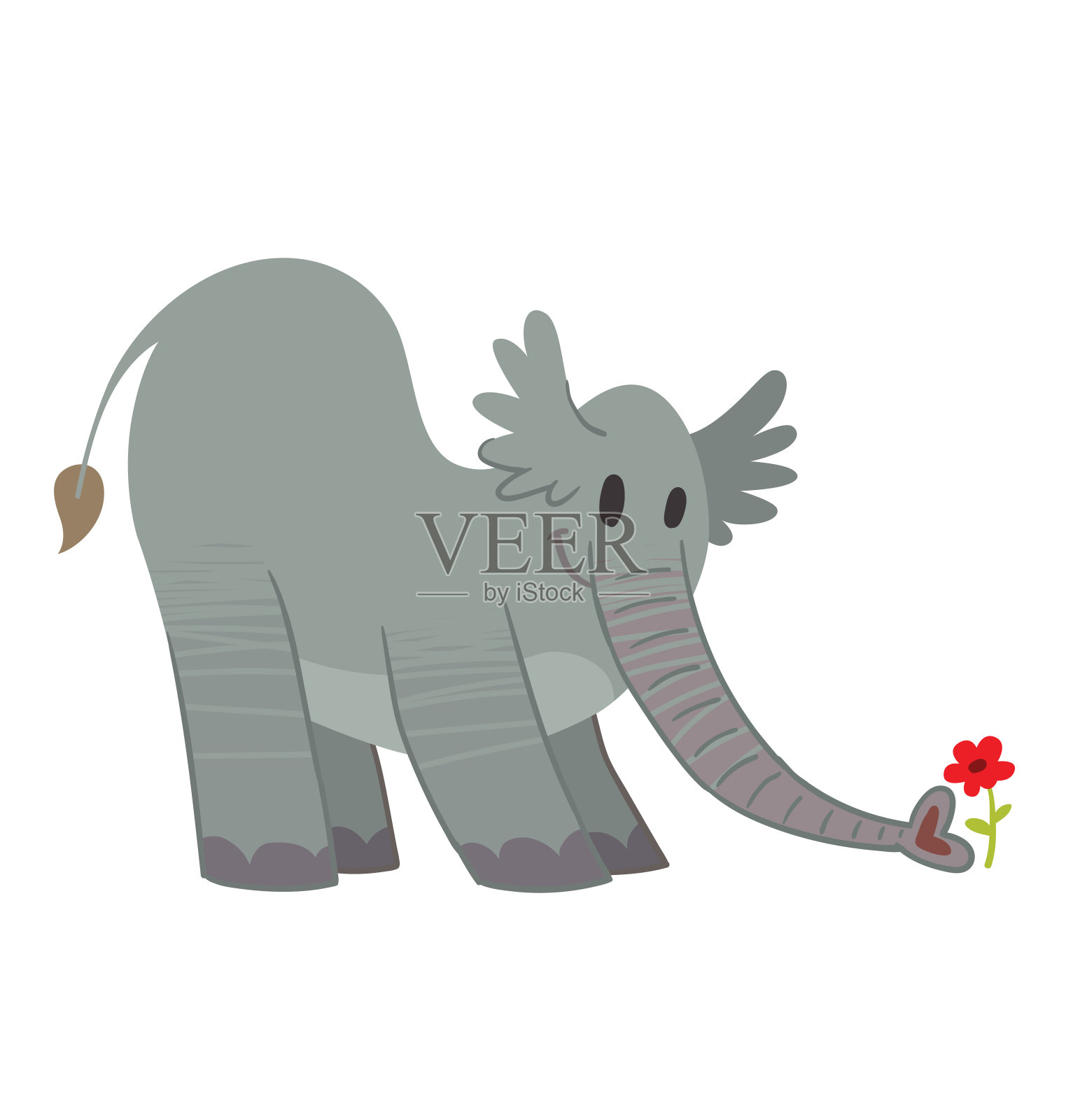 奇怪的灰色大象闻着一朵红色的花设计元素图片