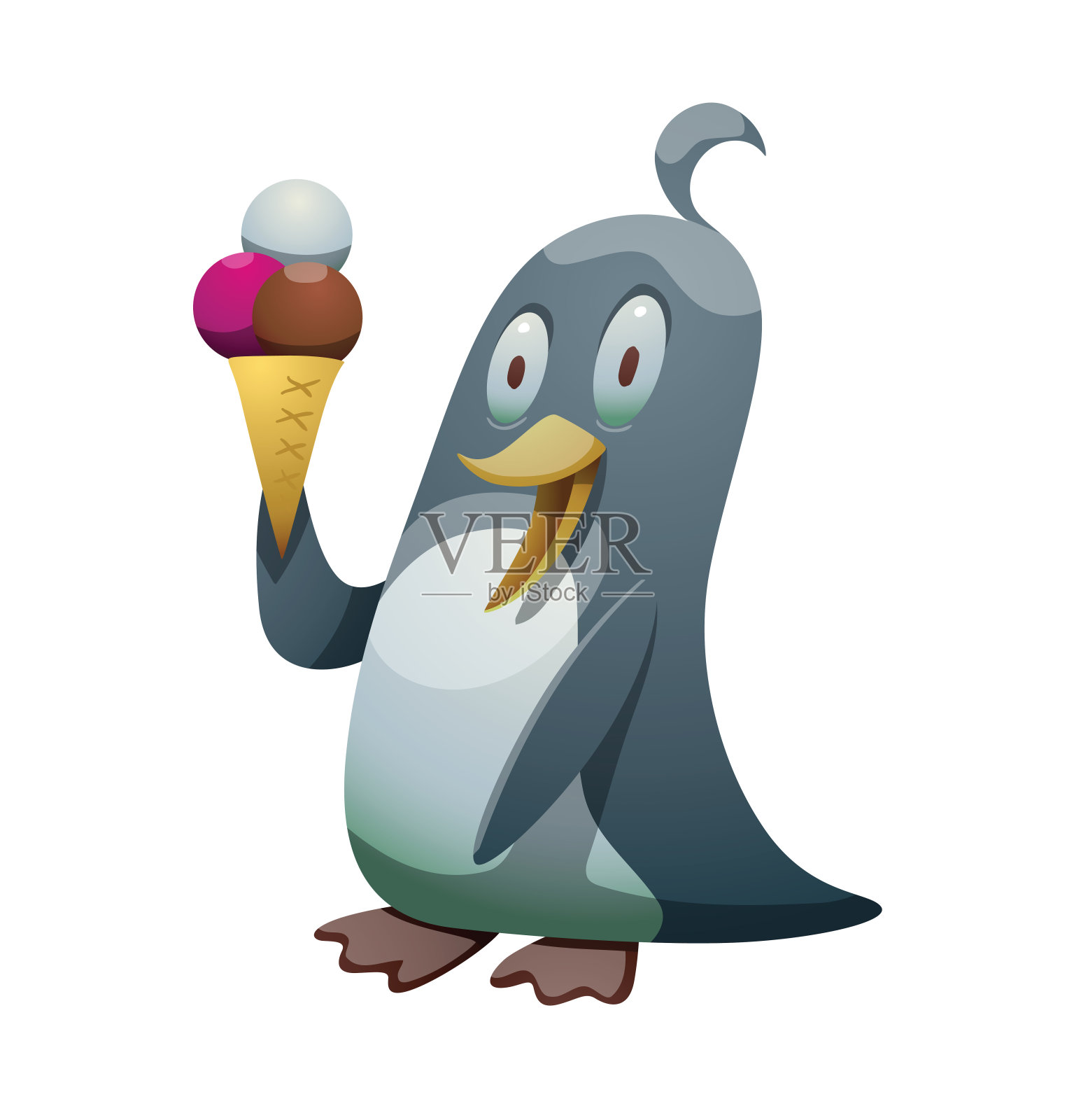 有趣的企鹅和冰淇淋插画图片素材