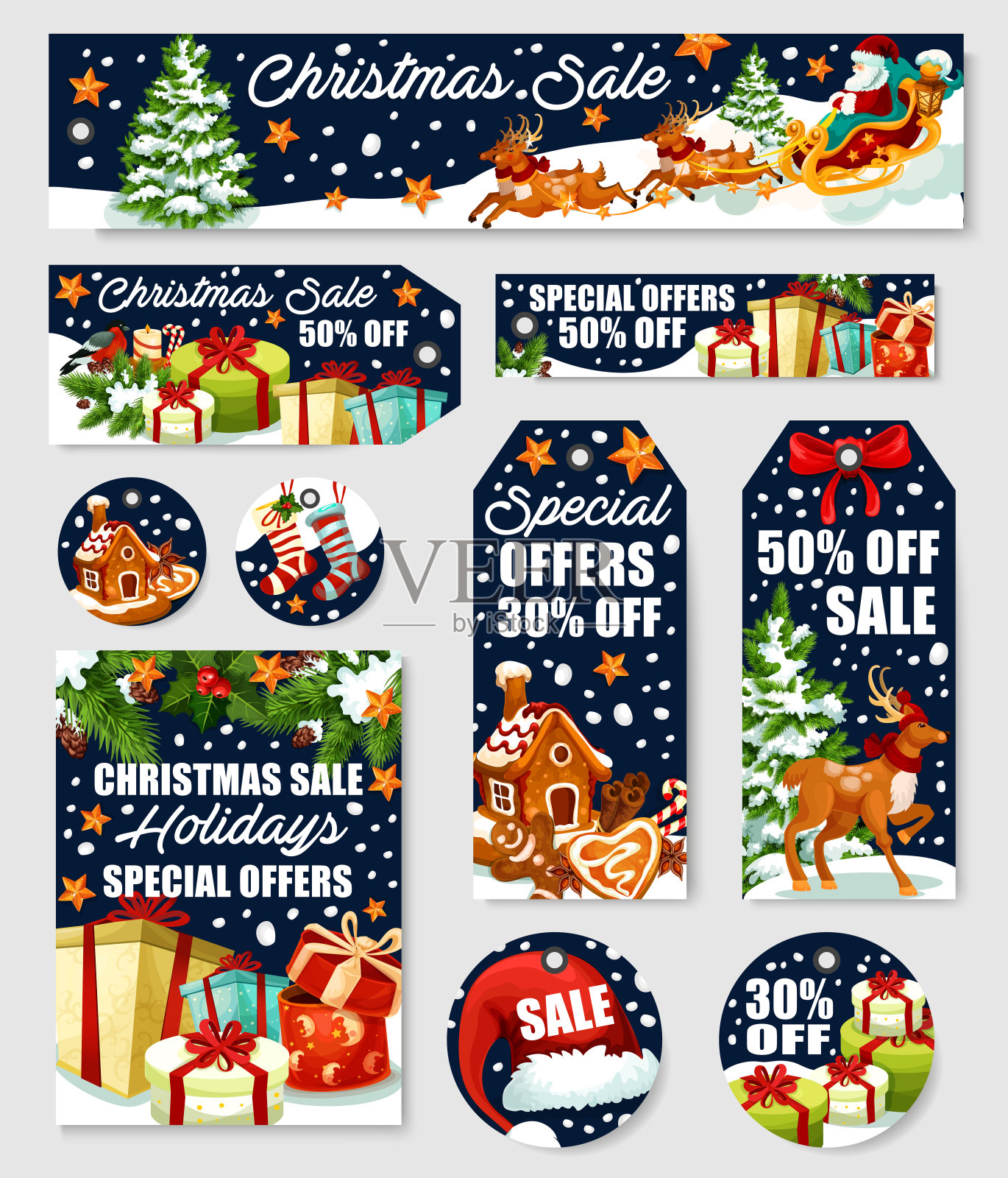 圣诞特价标签和冬季假日优惠横幅插画图片素材