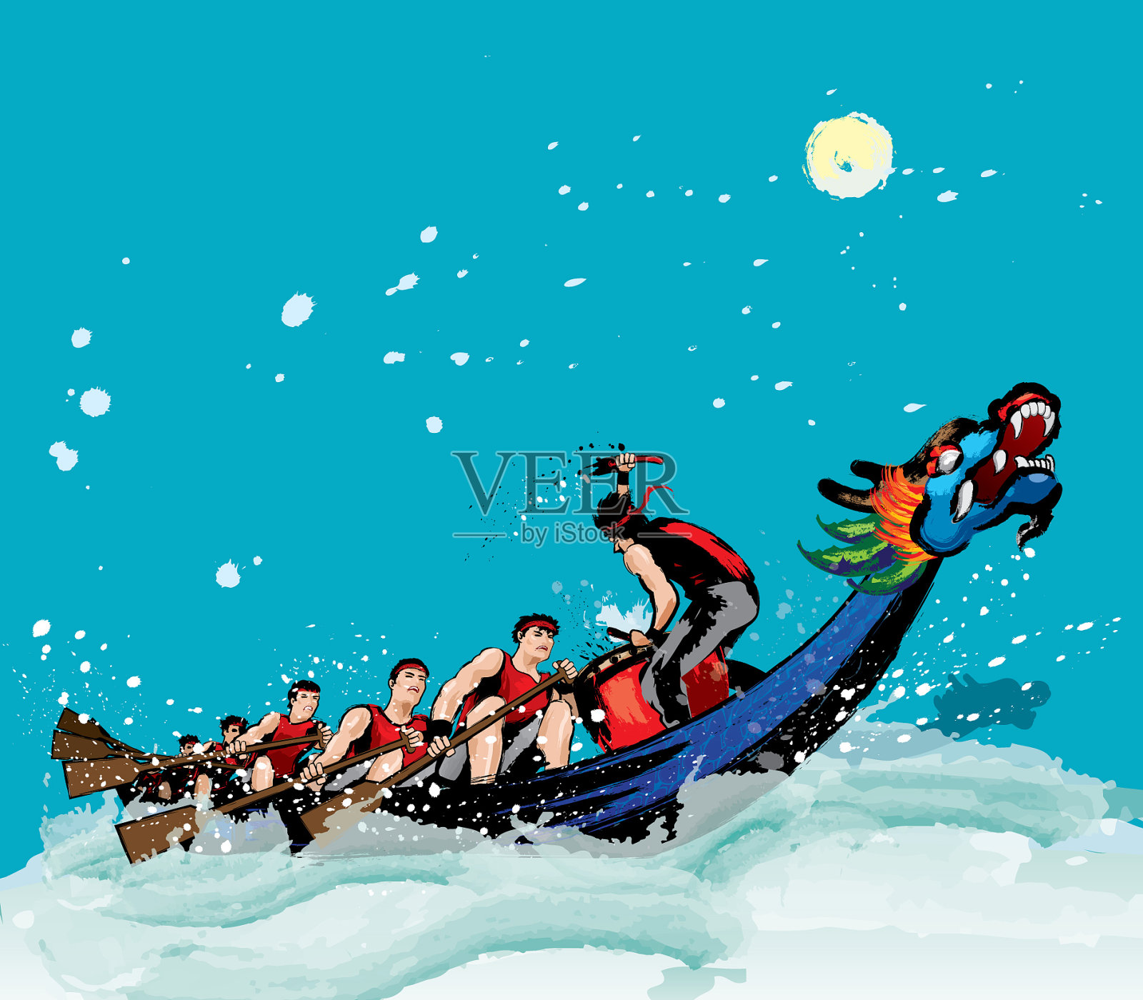 矢量龙舟赛期间的中国端午节。插画图片素材