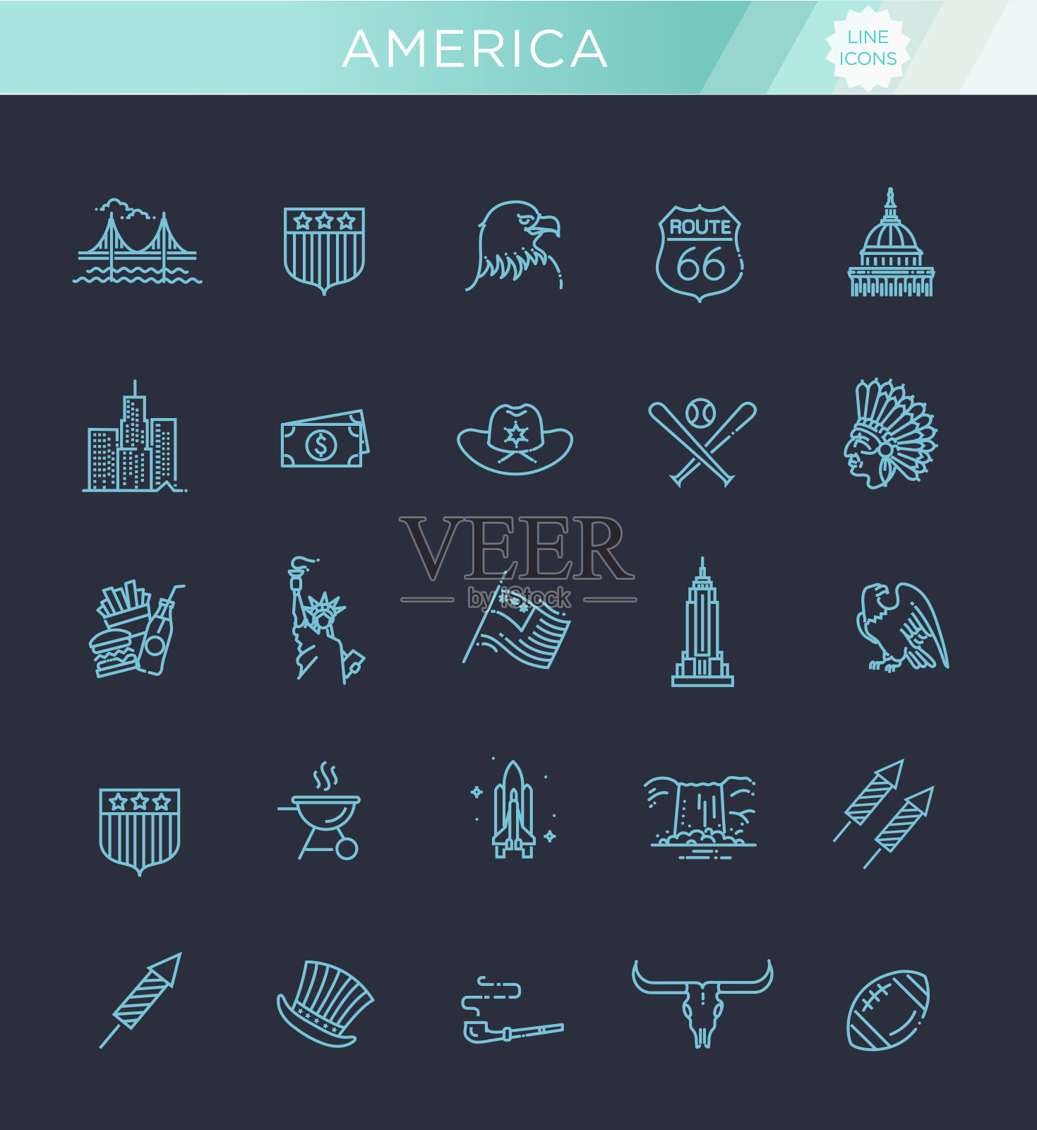 美国文化符号，美国的文化标志插画图片素材